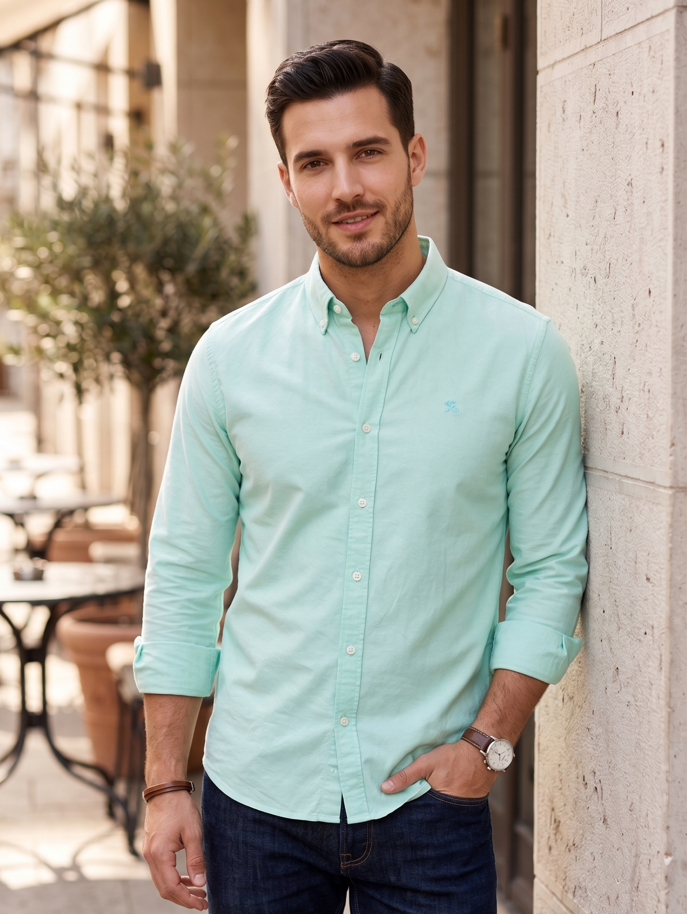 Mint Long-Sleeved Shirt With Chest Logo