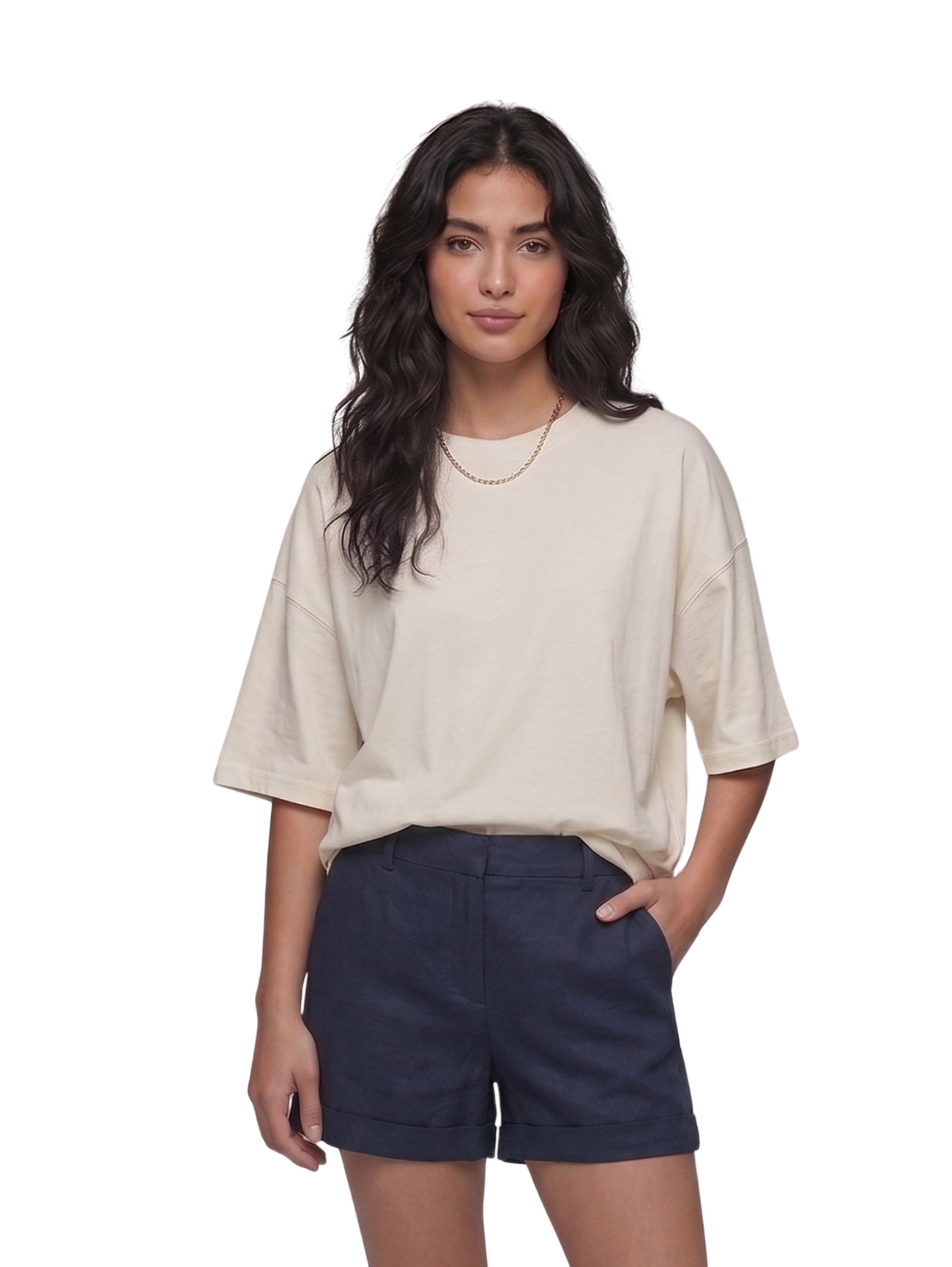 Beige Over-Sized Short Sleeved Plain T-Shirt