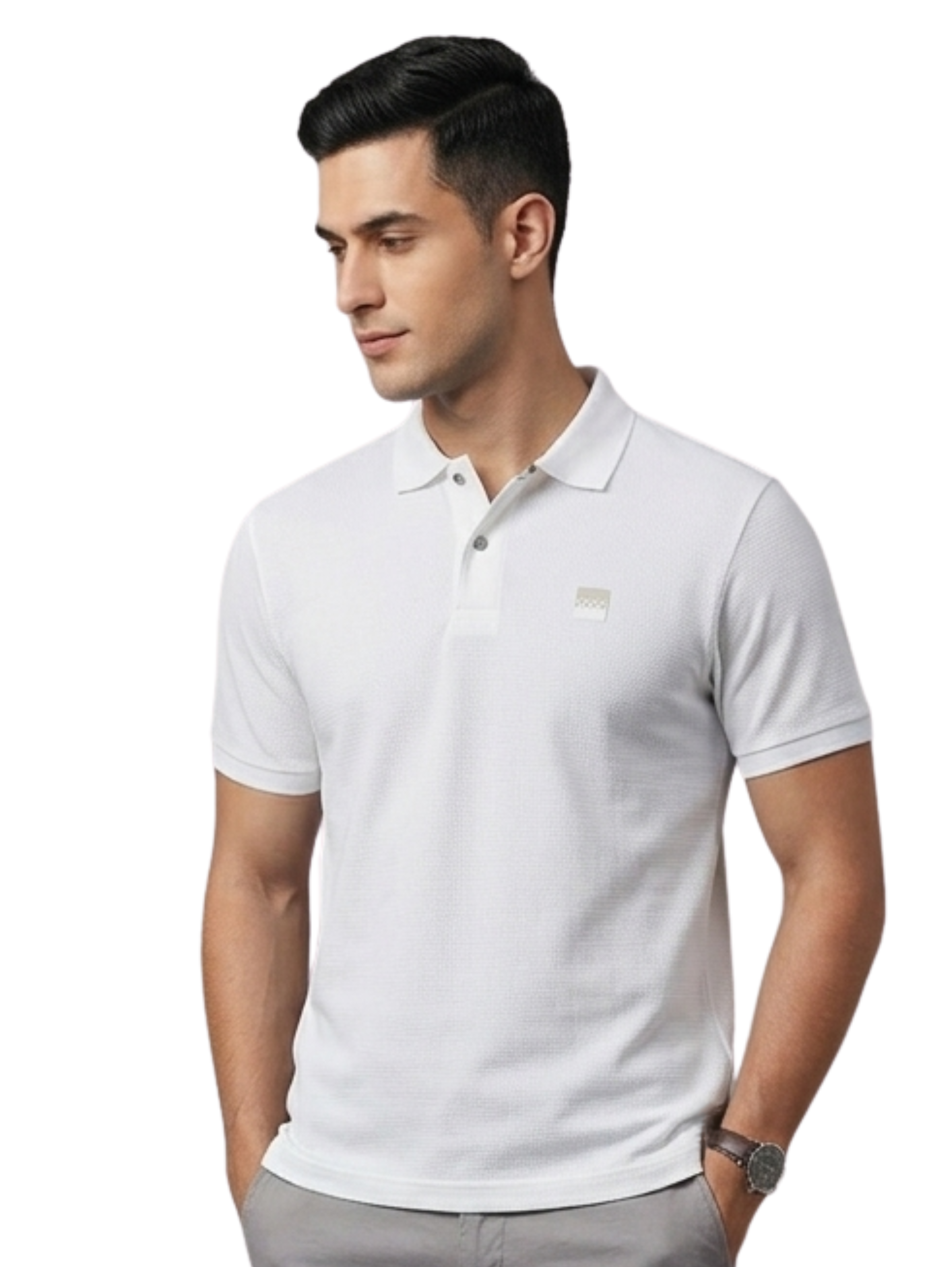 White Slim Fit Polo With Two Snap Button