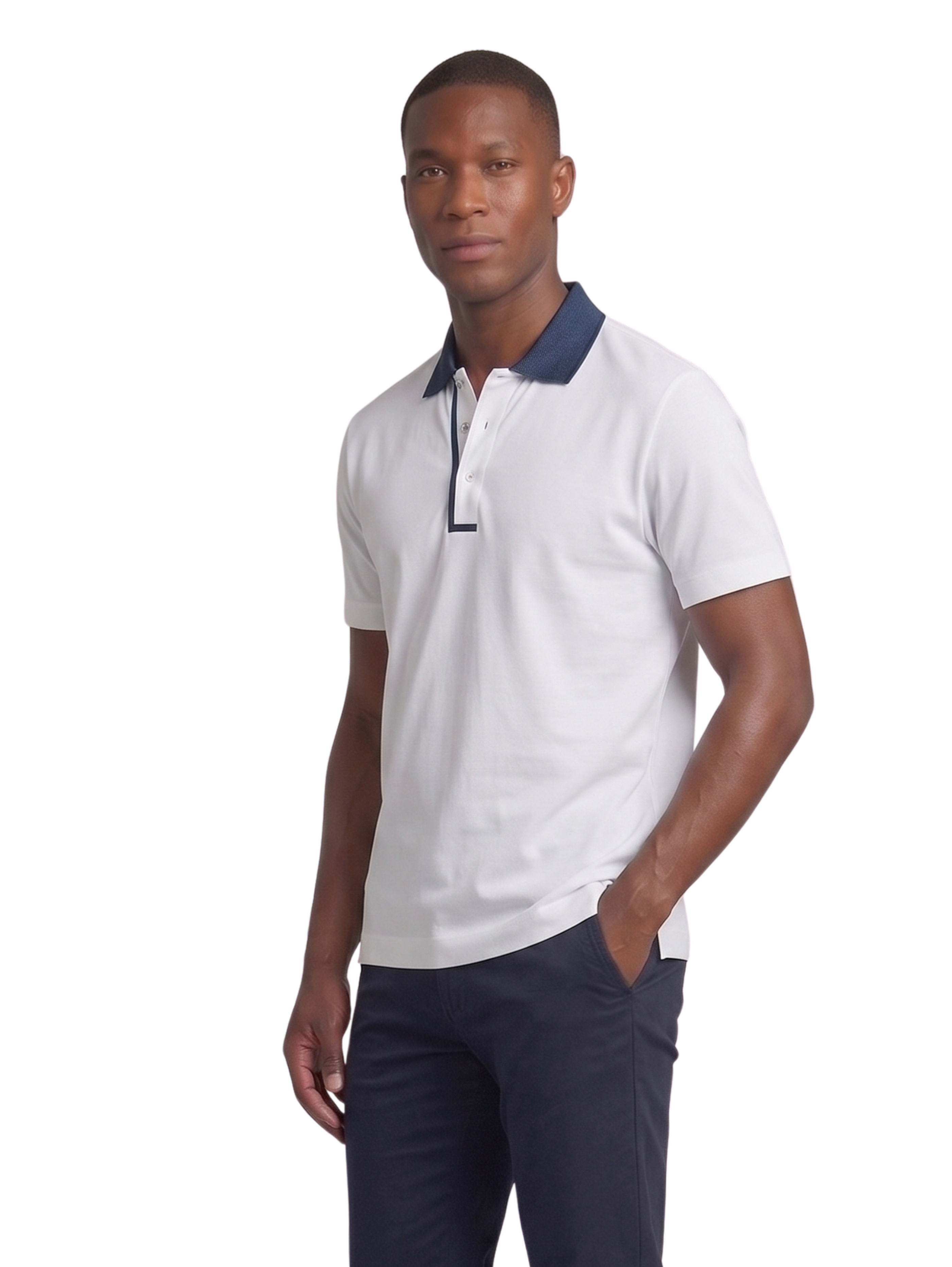 Xint White Polo With A Deep Navy Contrast Collar