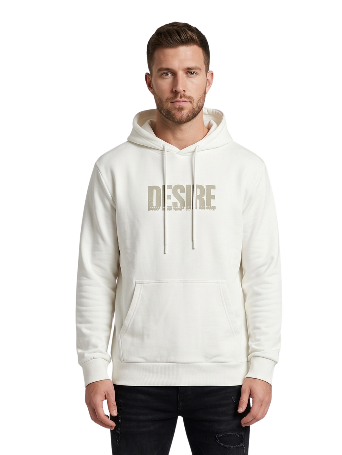 Off White Hoodie With Front Graphic Design