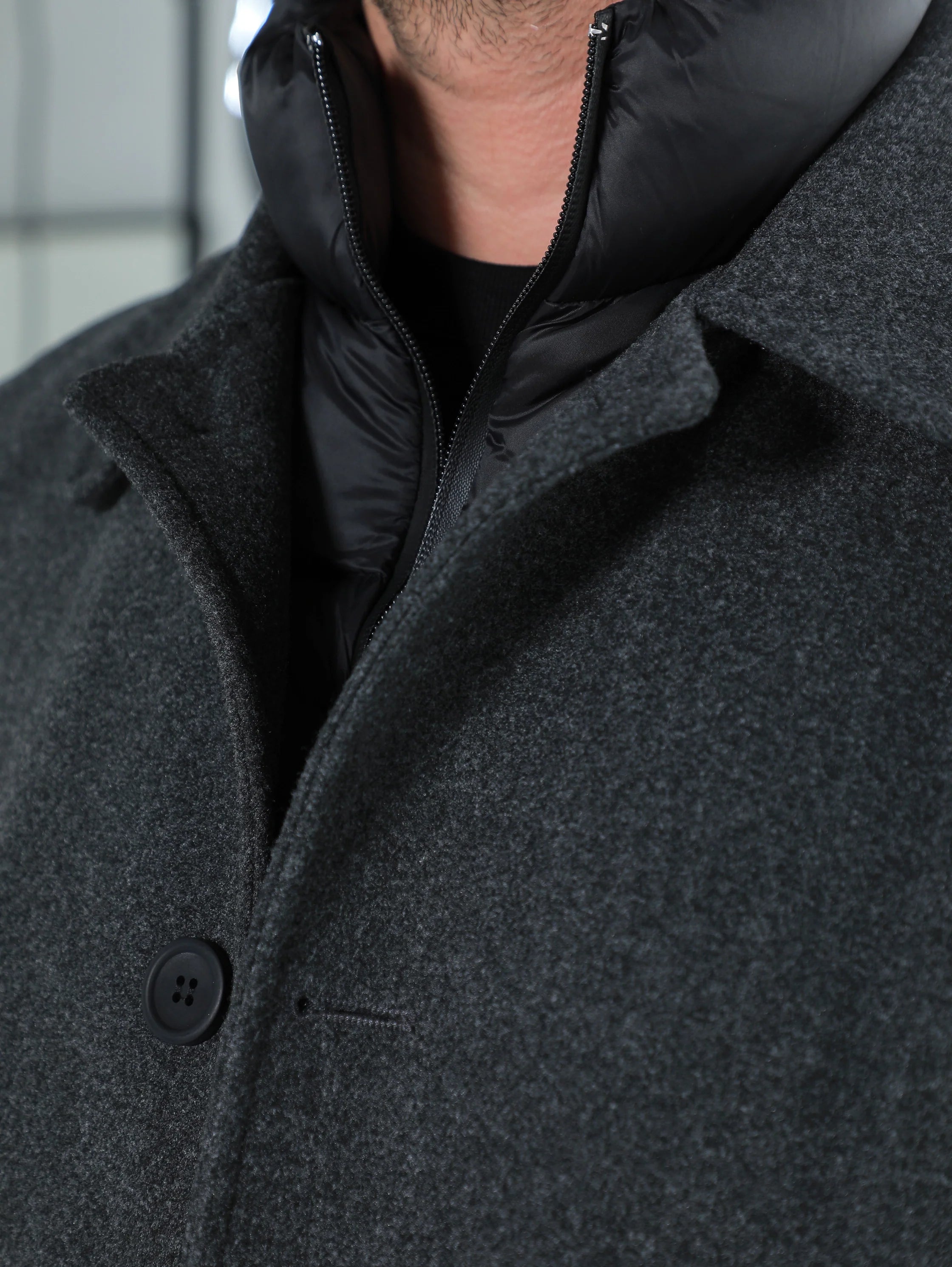 Dark Grey Casual Coat with Double Layer