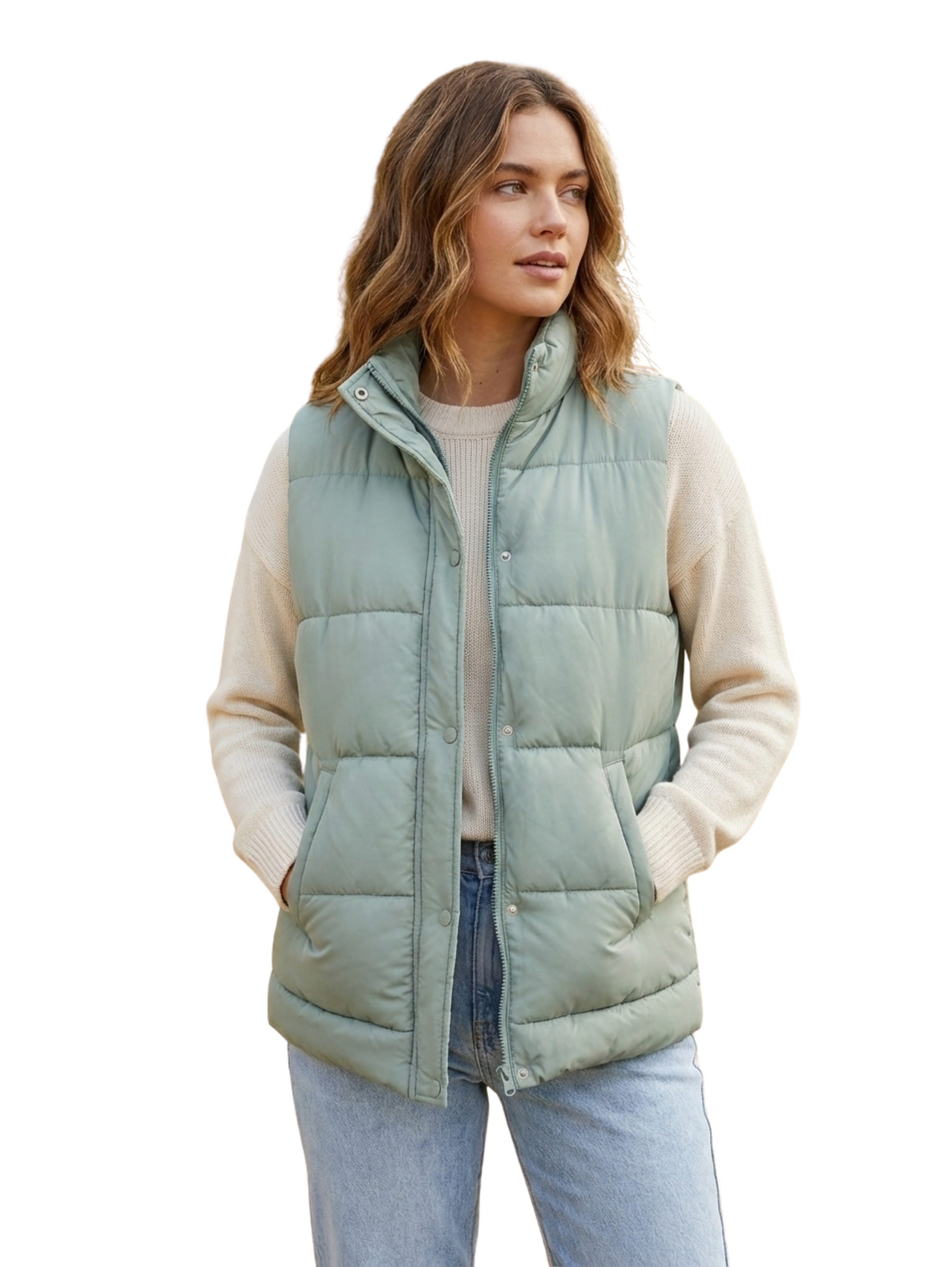 Mint Puffer Zippered Vest