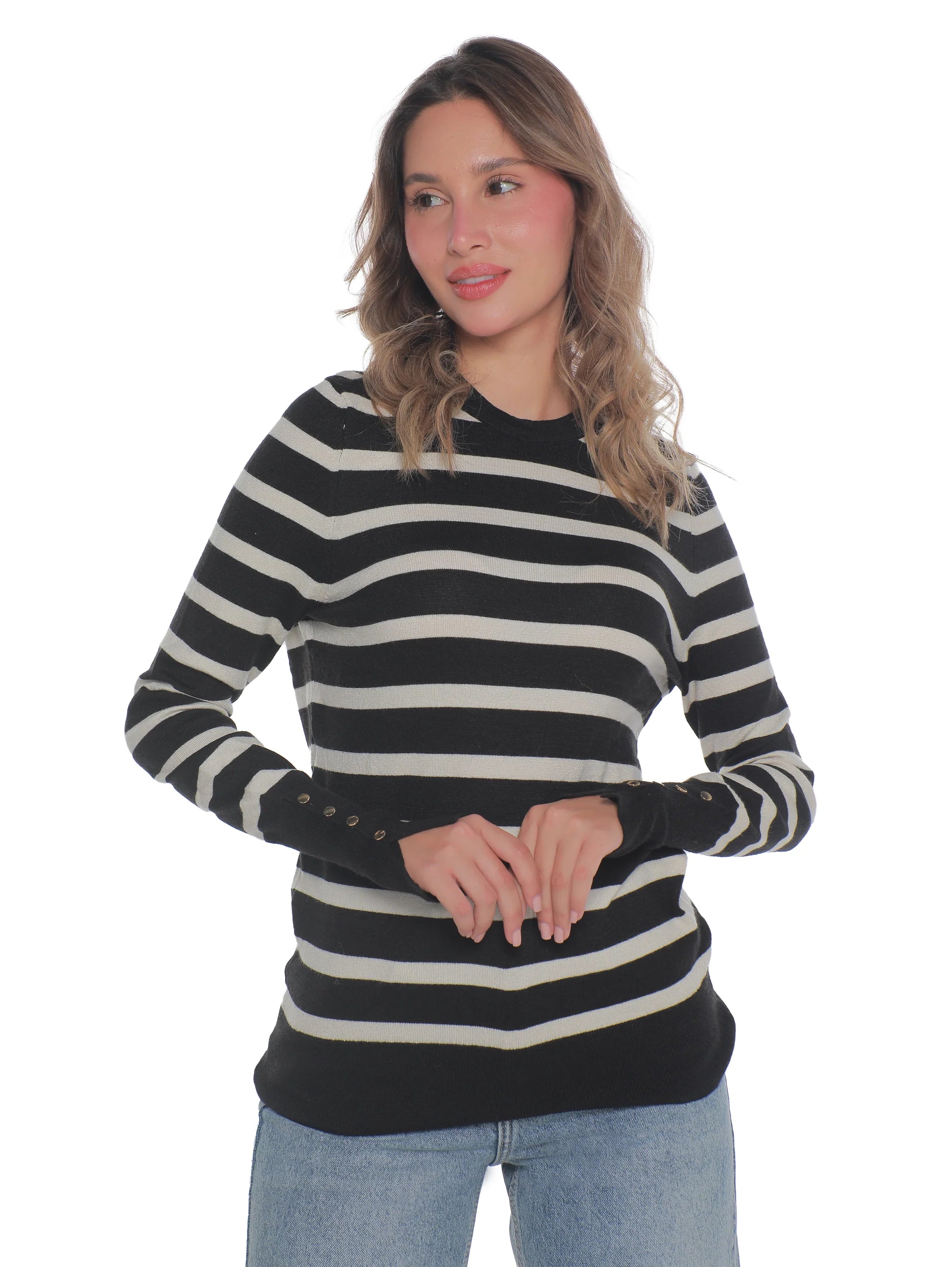 Long Sleeved Black Pullover With Stripe Design
