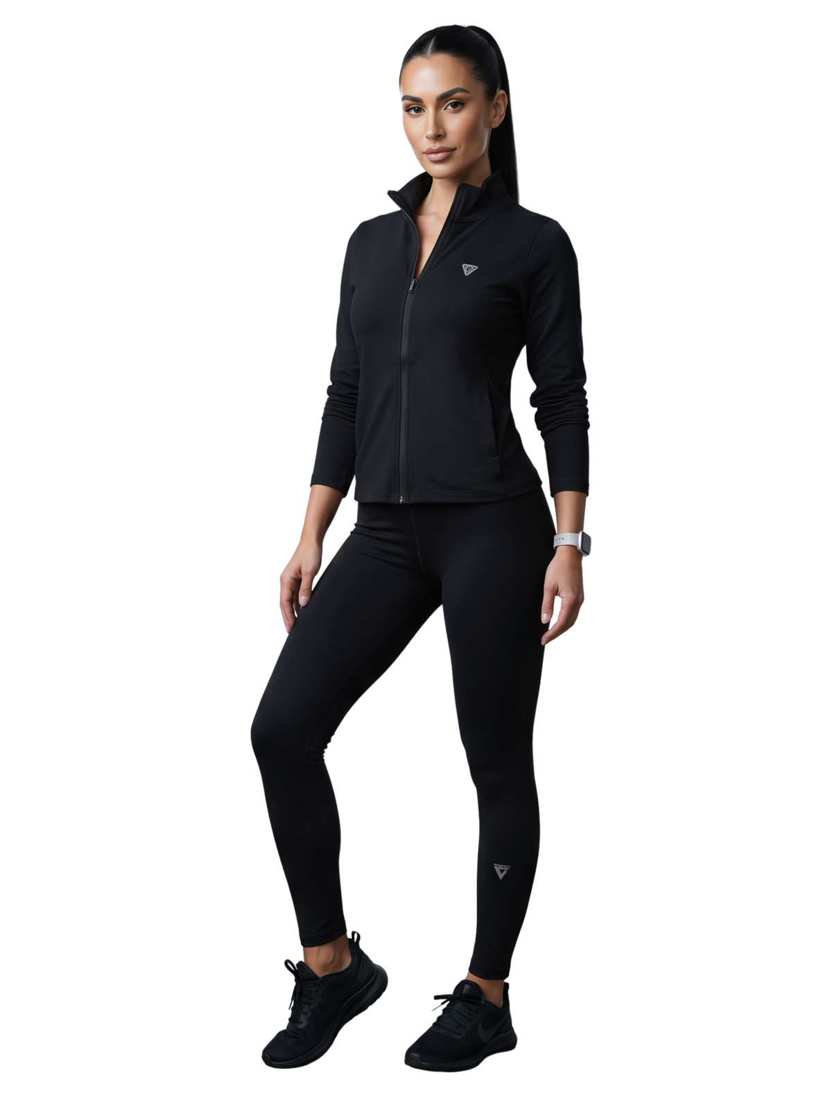 Black Zip-Up Sport Jacket And Legging Set