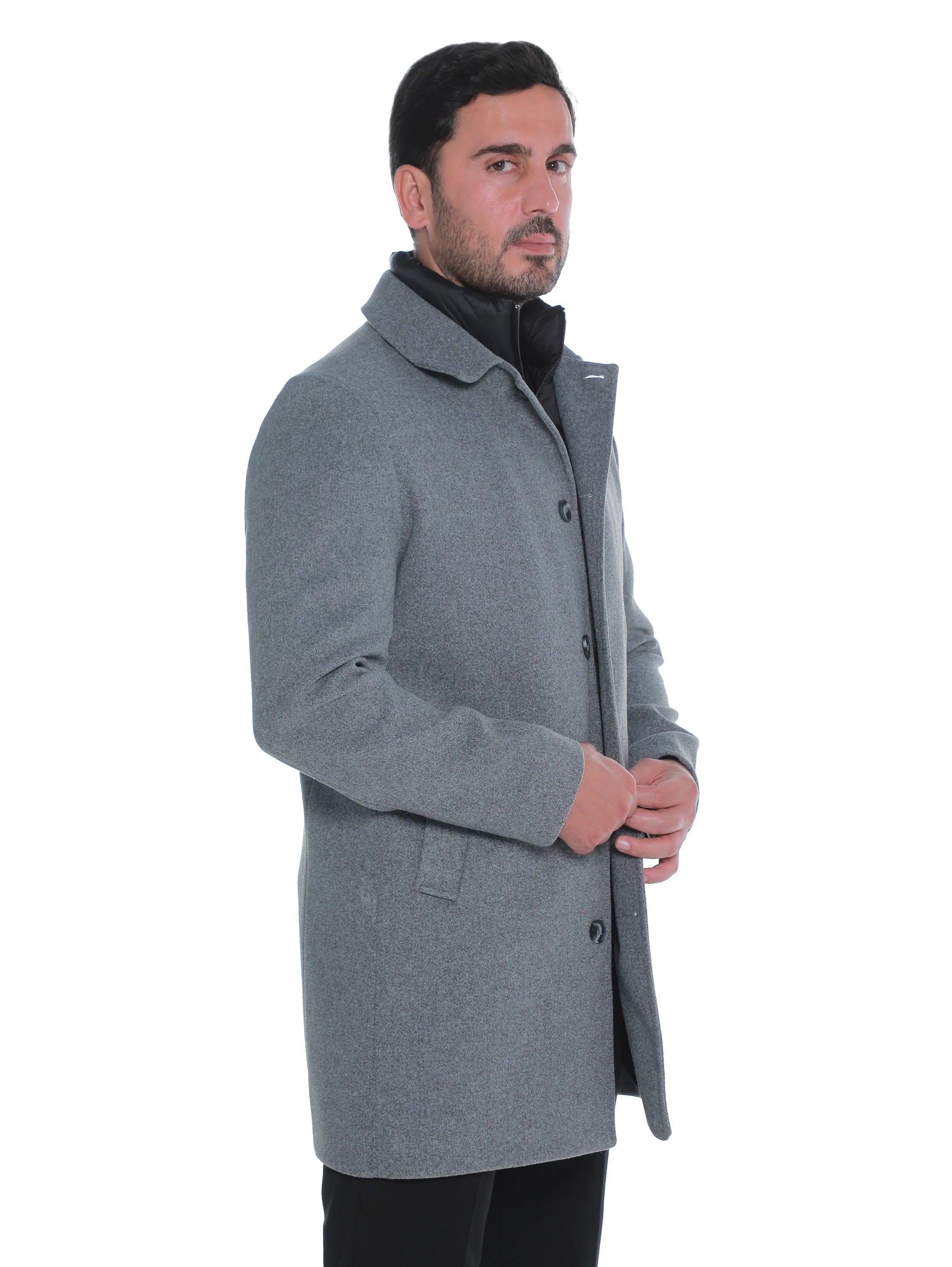 Grey Casual Coat with Double Layer