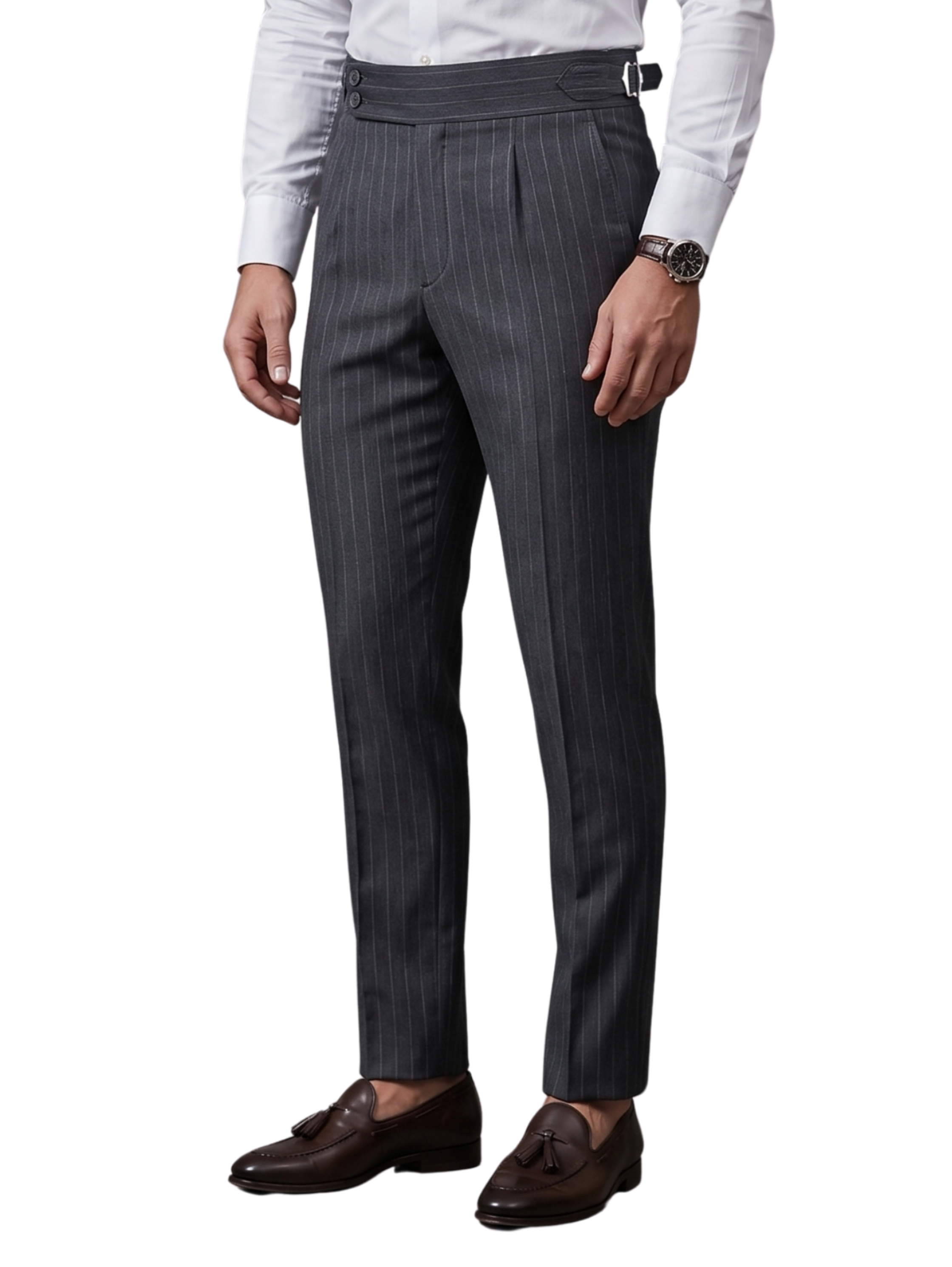 Black High Rise Pinstriped Pants With Side Adjusters