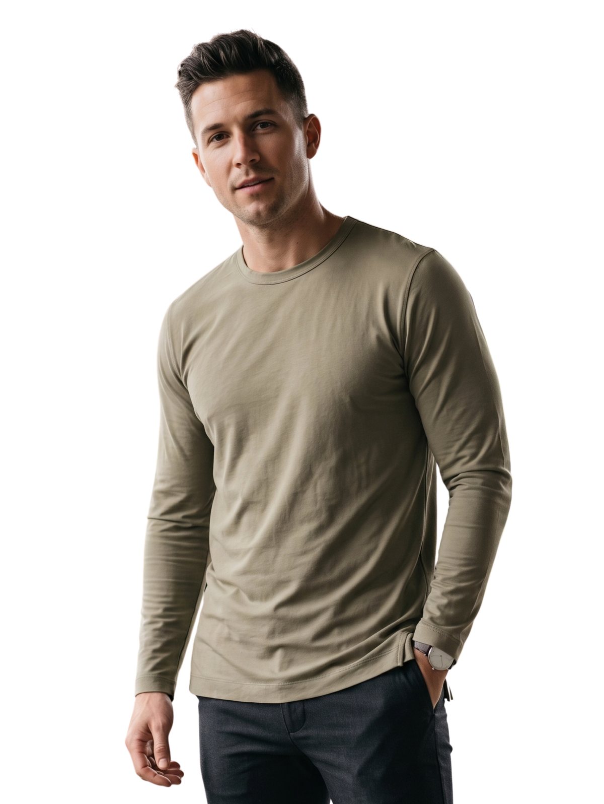 Khaki Basic Crew Neck Sweater