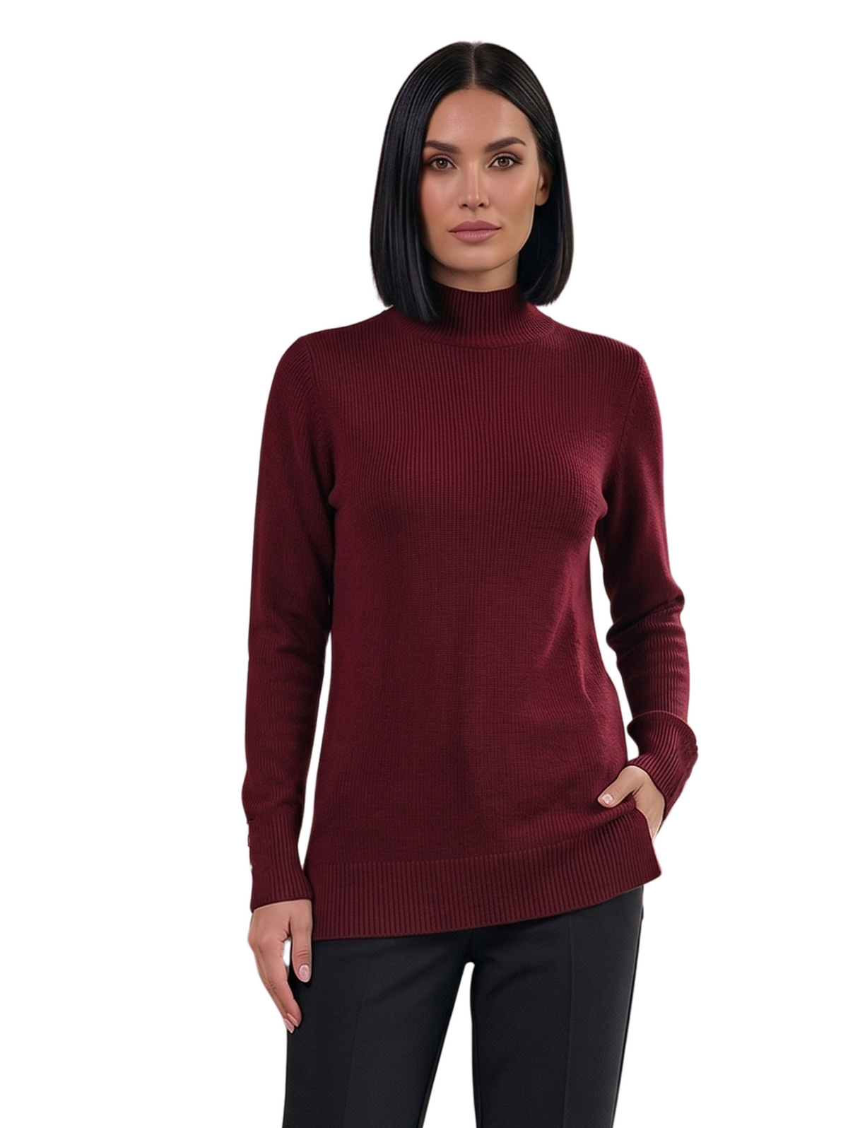 Bordo Burgundy Ribbed Turtleneck Pullover