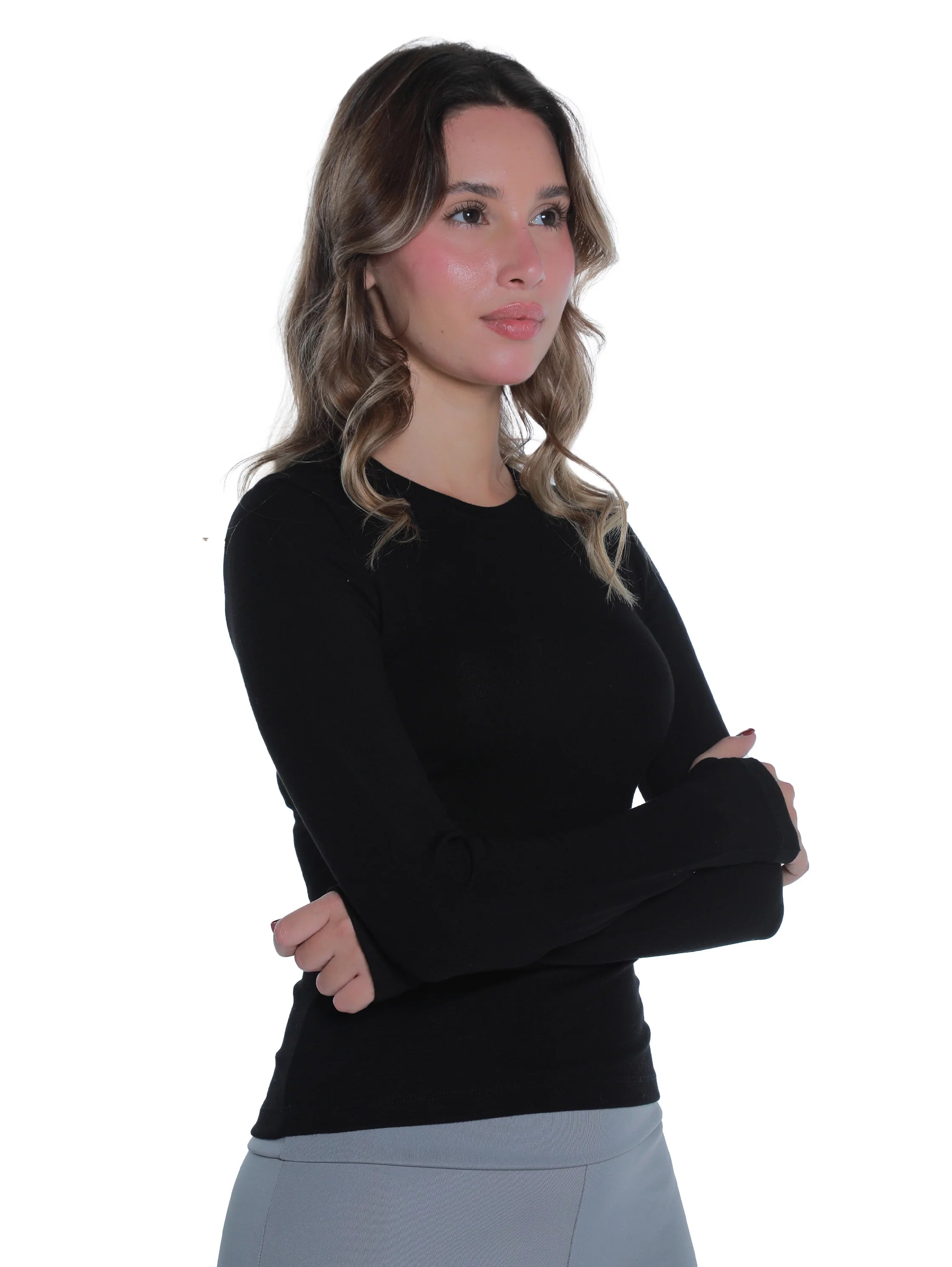 Cotton Black Top With Open Attached Finger
