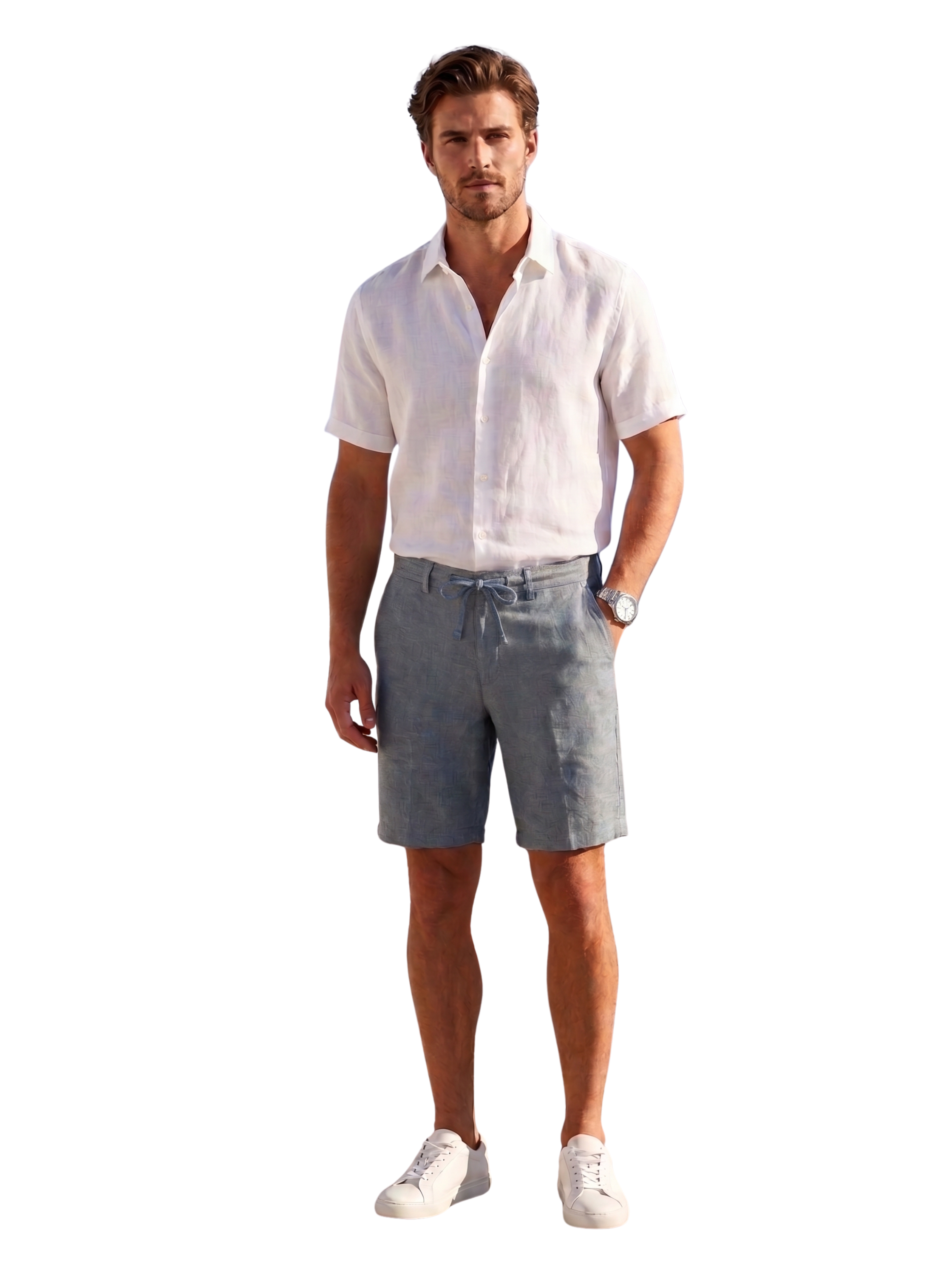 Grey Linen Drawstring Shorts