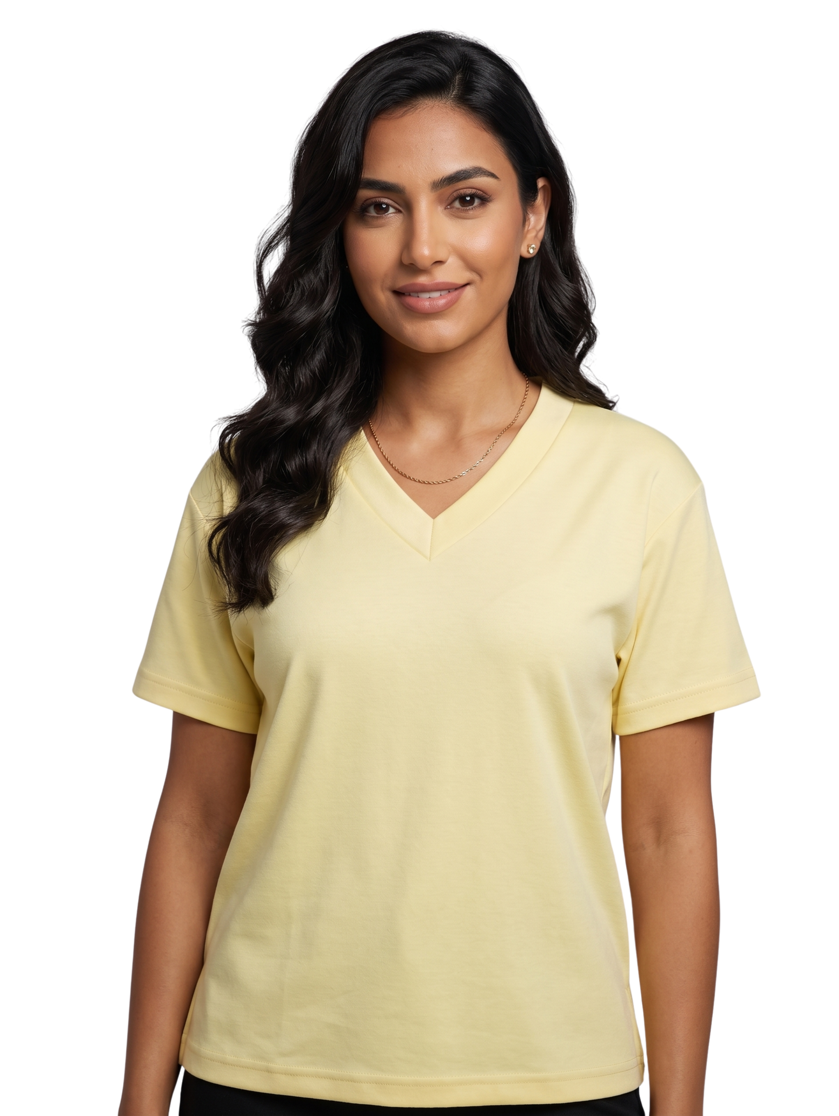 Yellow V Neck Short Sleeved Basic Top