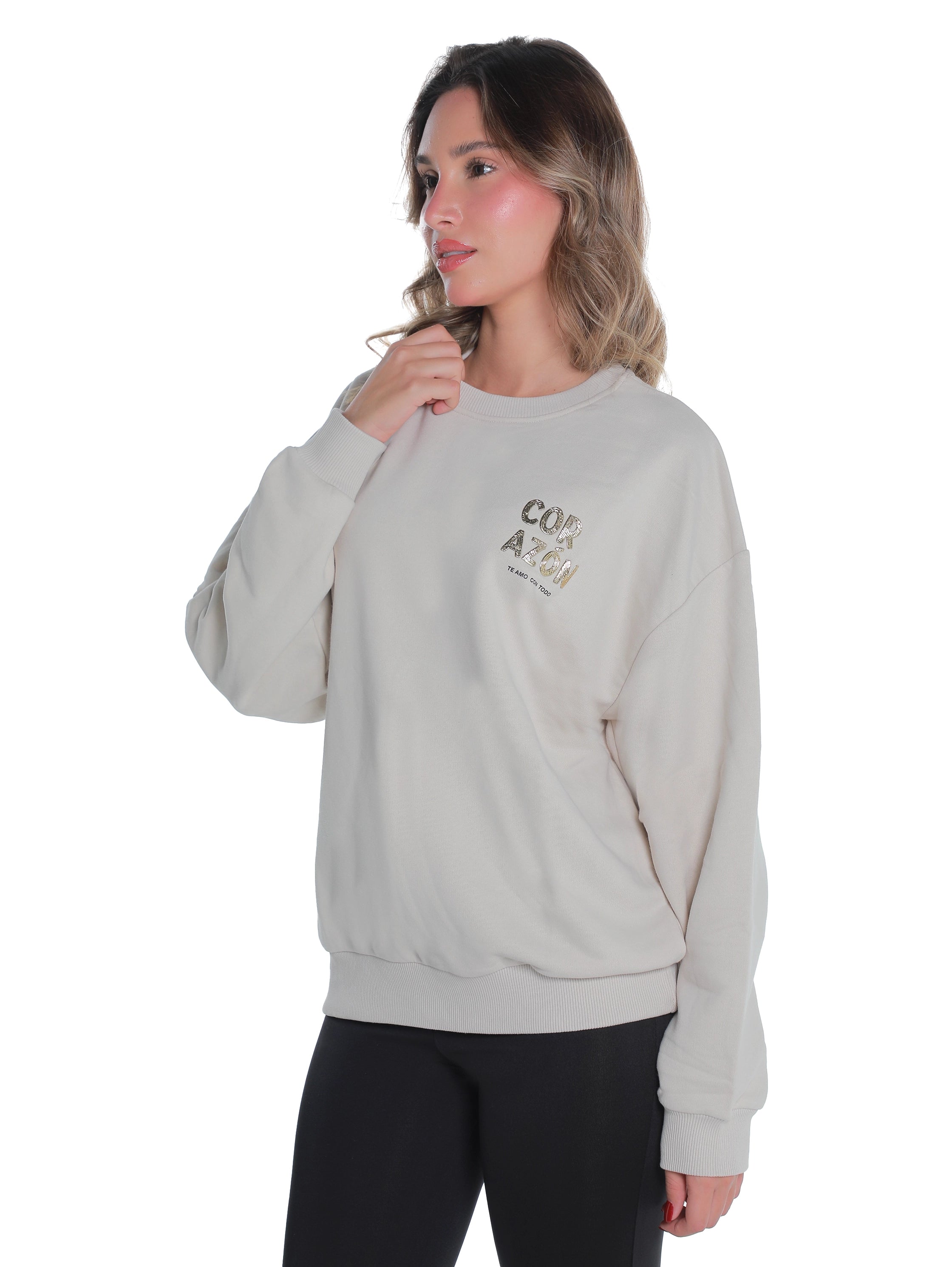Beige Long Sleeved Sweater With Cozy Front Design