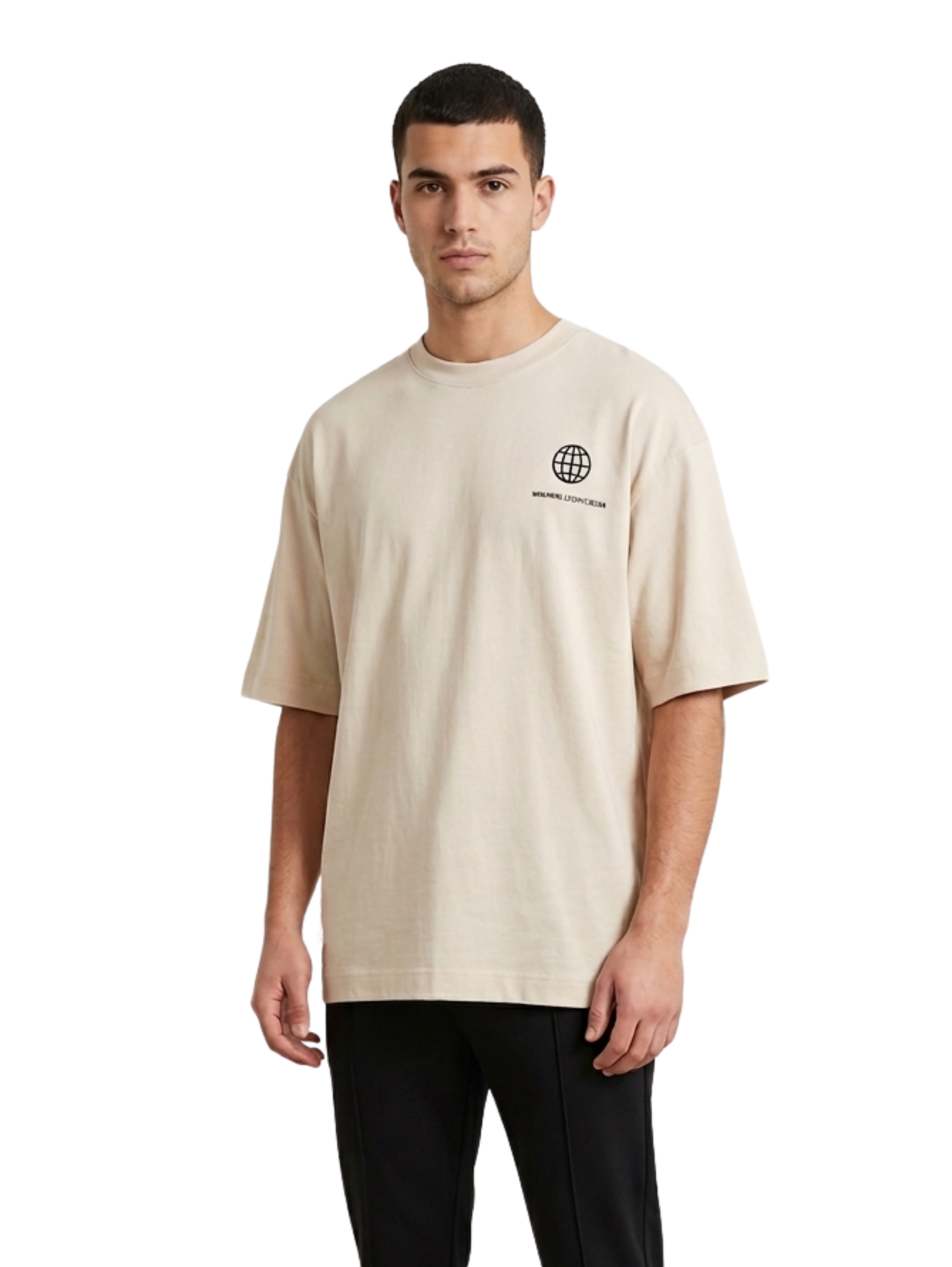 Oversized Beige Round T-Shirt With Back Design