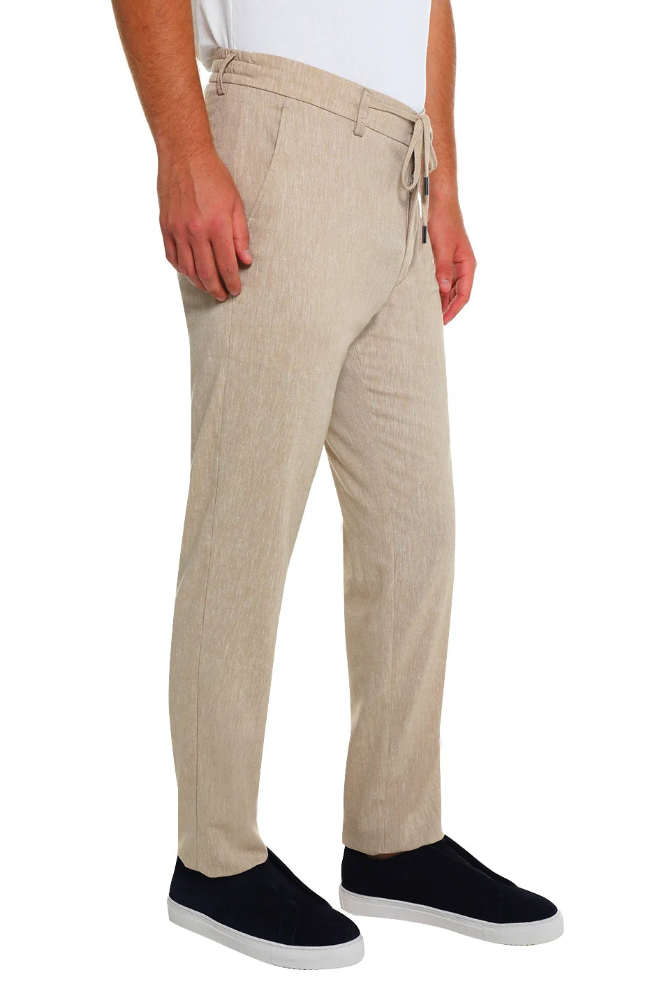 Casual Beige Linen Pant With Slanted Side Pockets