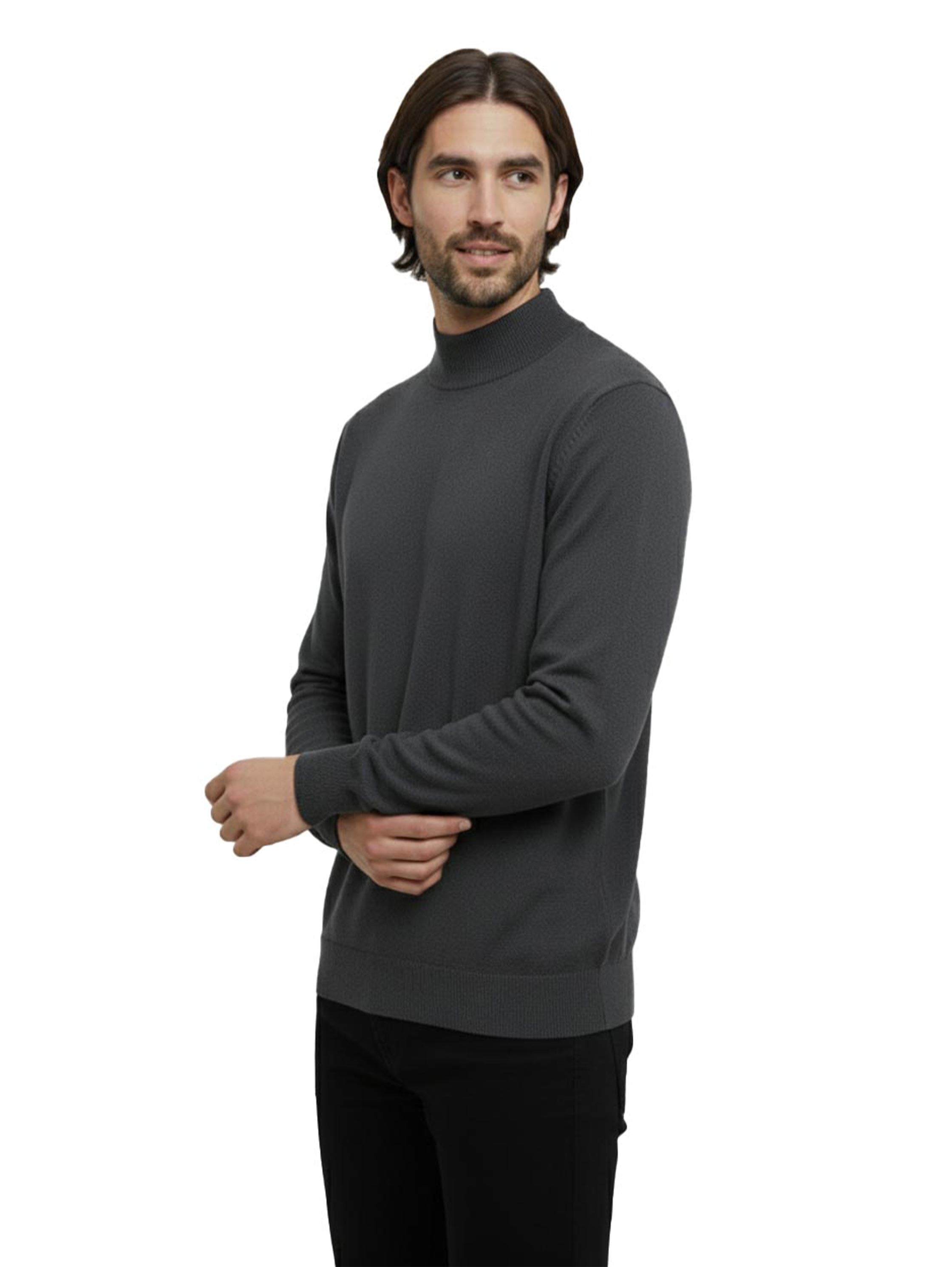 Stand Up Collar Knitwear Dark Grey Pullover