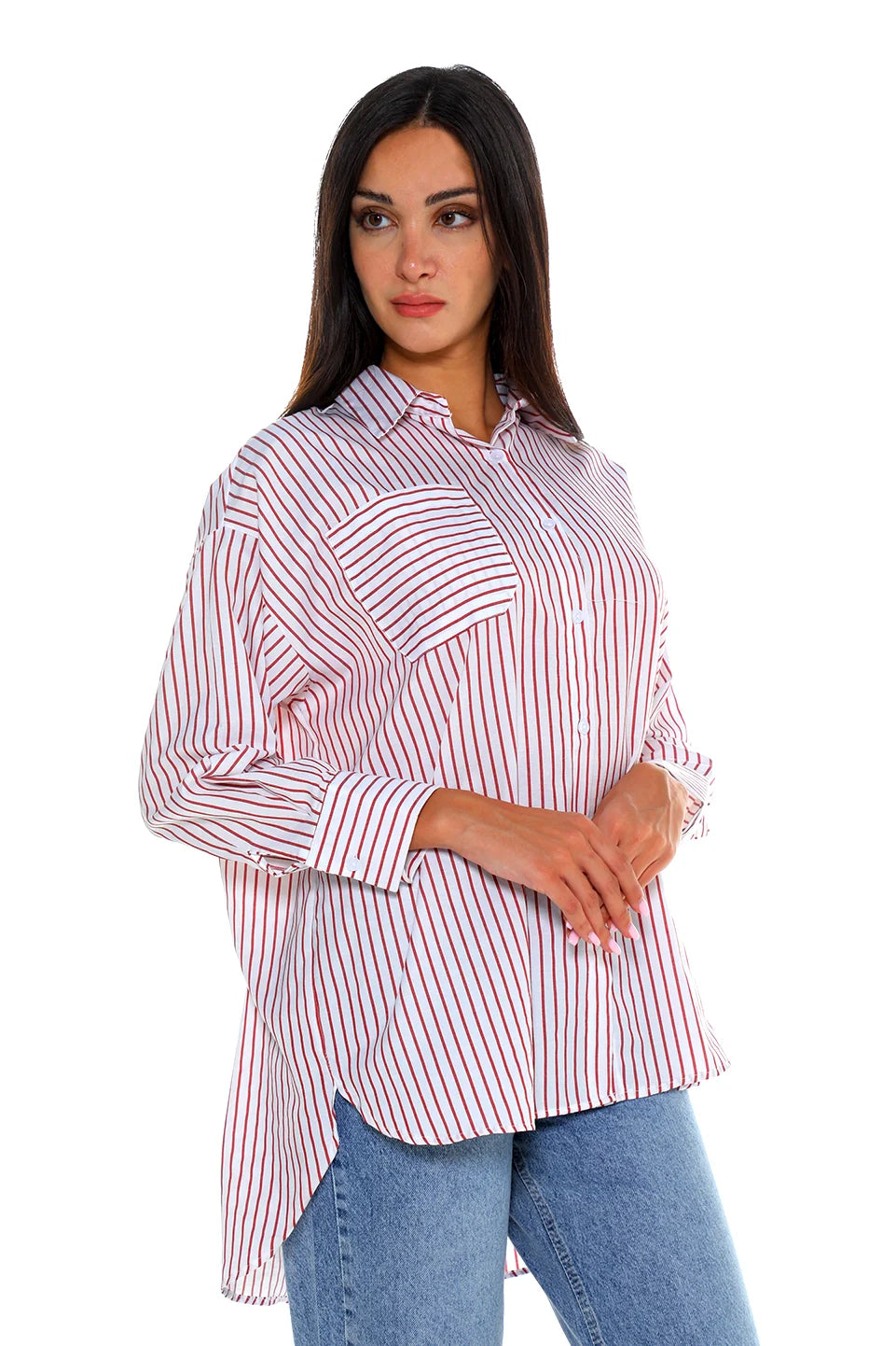 Long Sleeve Striped Bordo Oversize Shirt