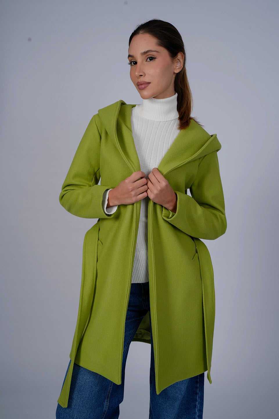 Hooded Wrap Pistache Short Coat