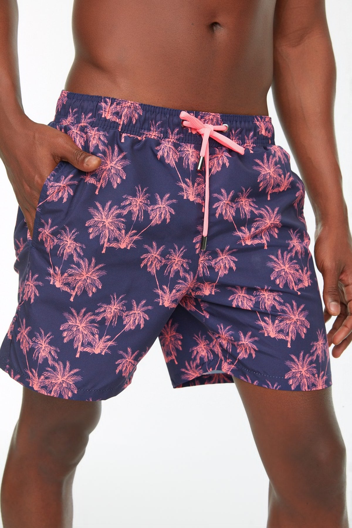 Trendyol Purple Summer Swimming Shorts With Palm Trees Design