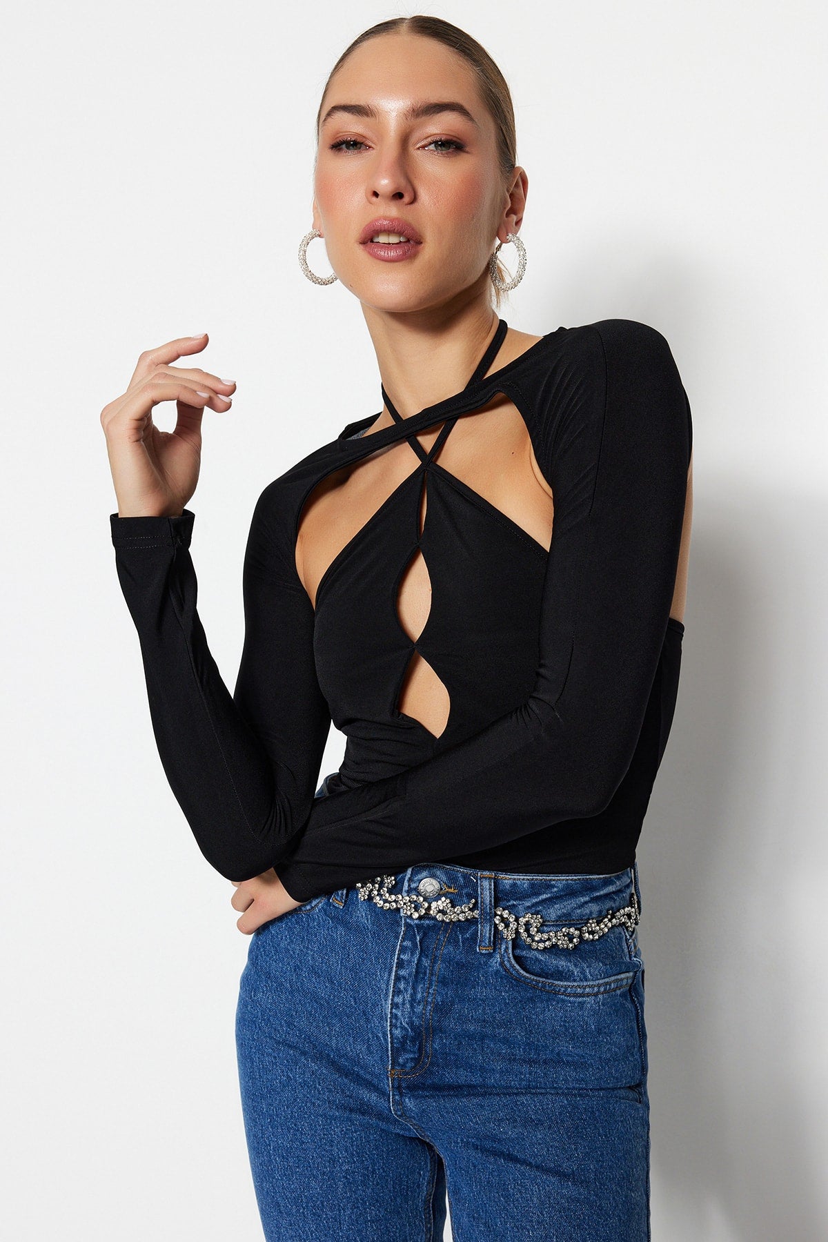 Trendyol Black Cut-Out Detailed Body