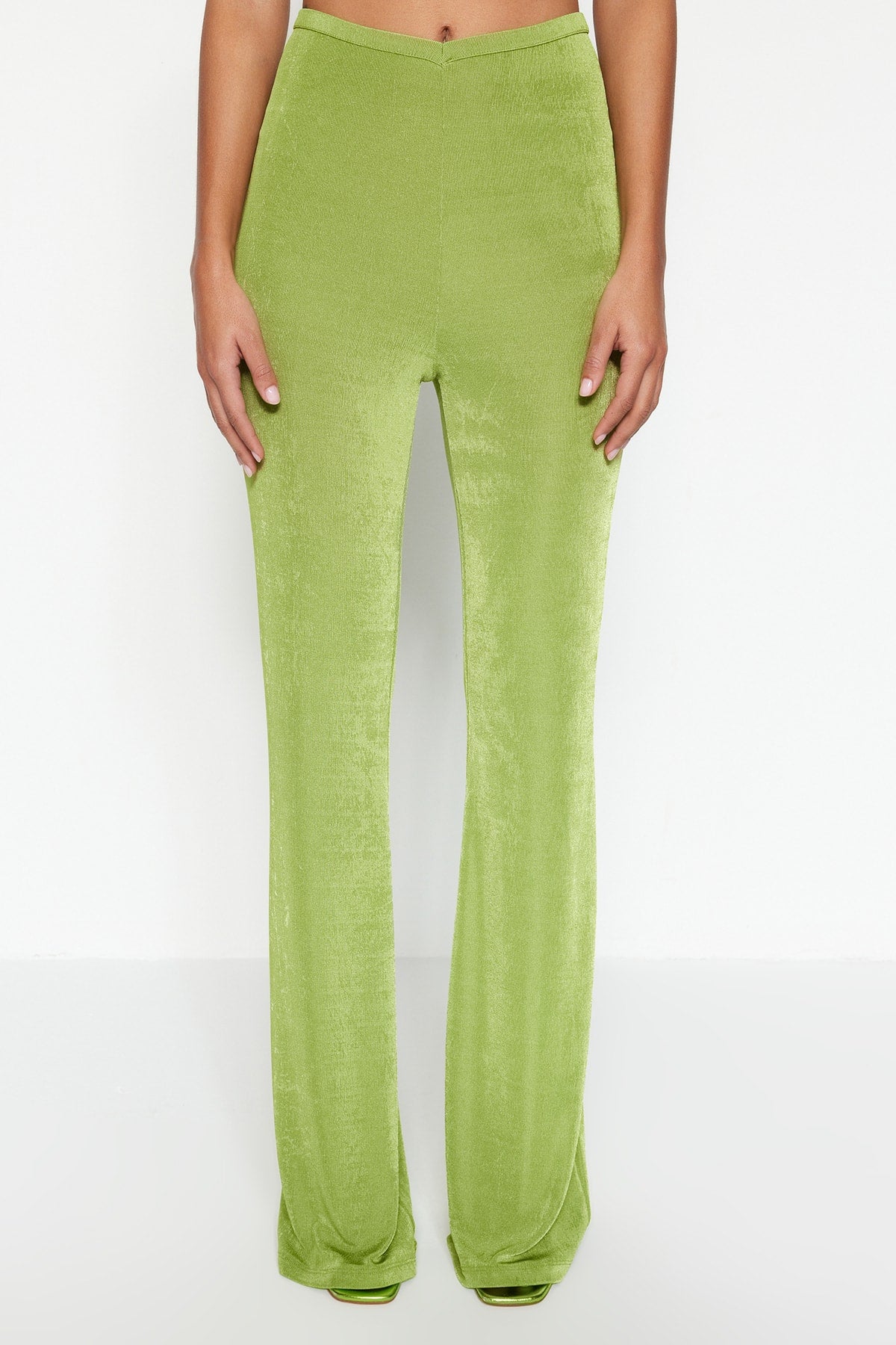 Trendyol Oil Green Classy Stylish Velvet Pants