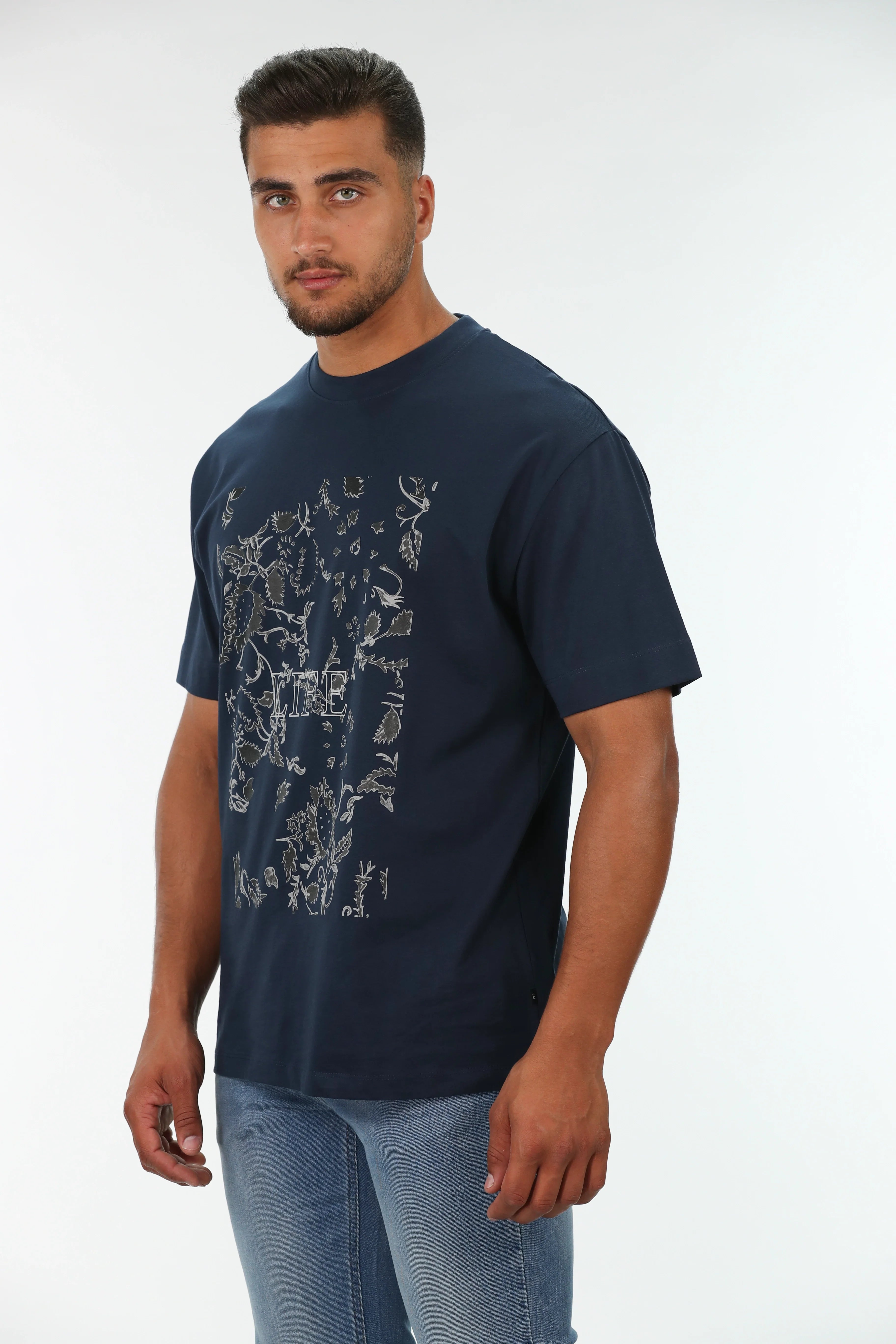 Oversized Navy T-shirt With 'Life' Front Design
