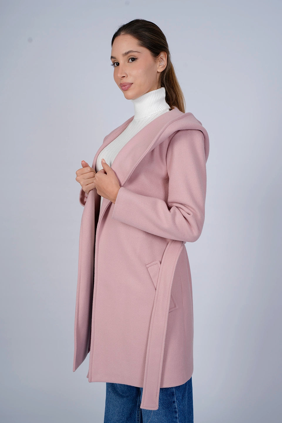 Hooded Wrap Pink Short Coat