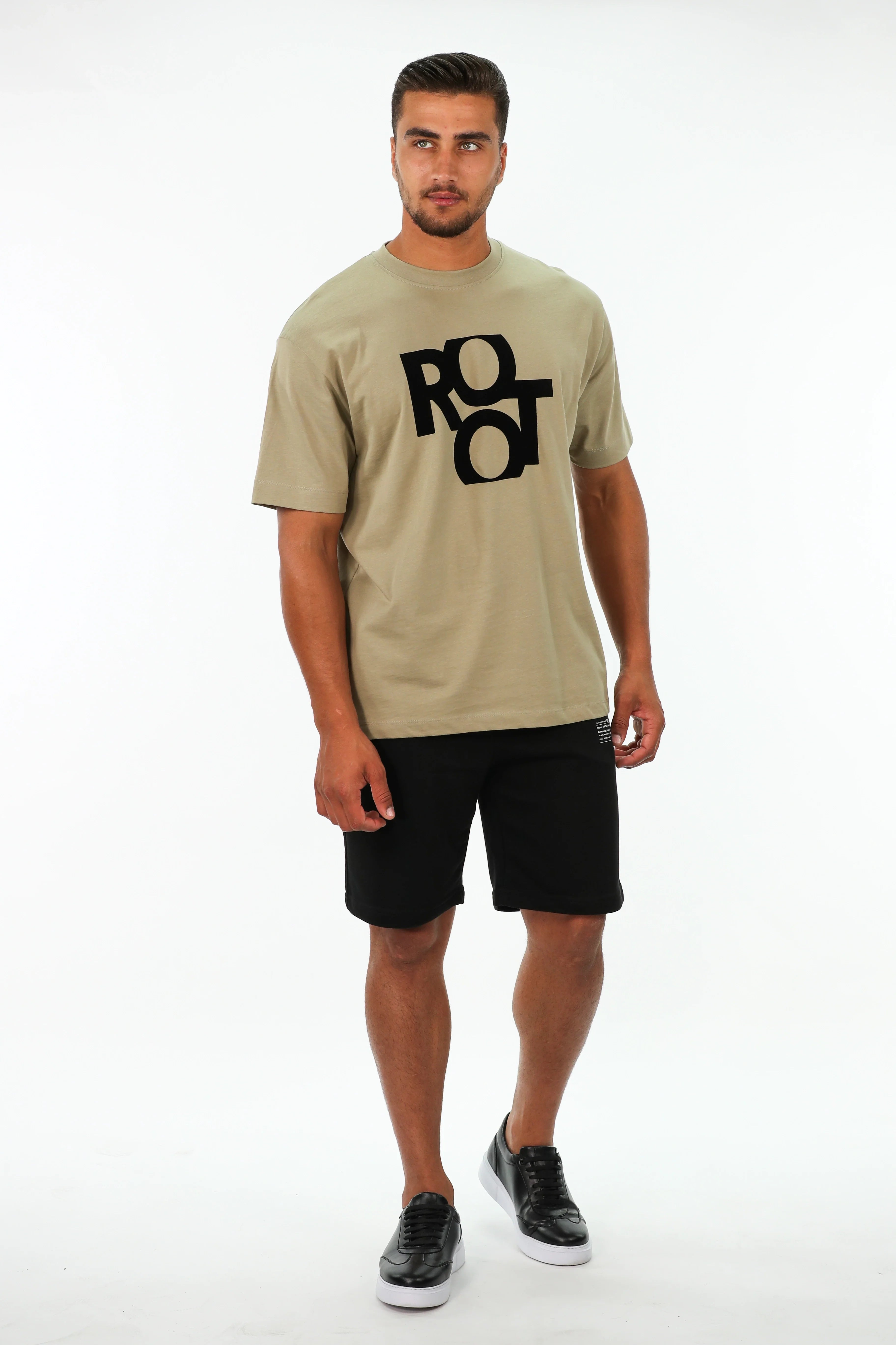 Oversized Light Khaki T-shirt With "Root" Front Design