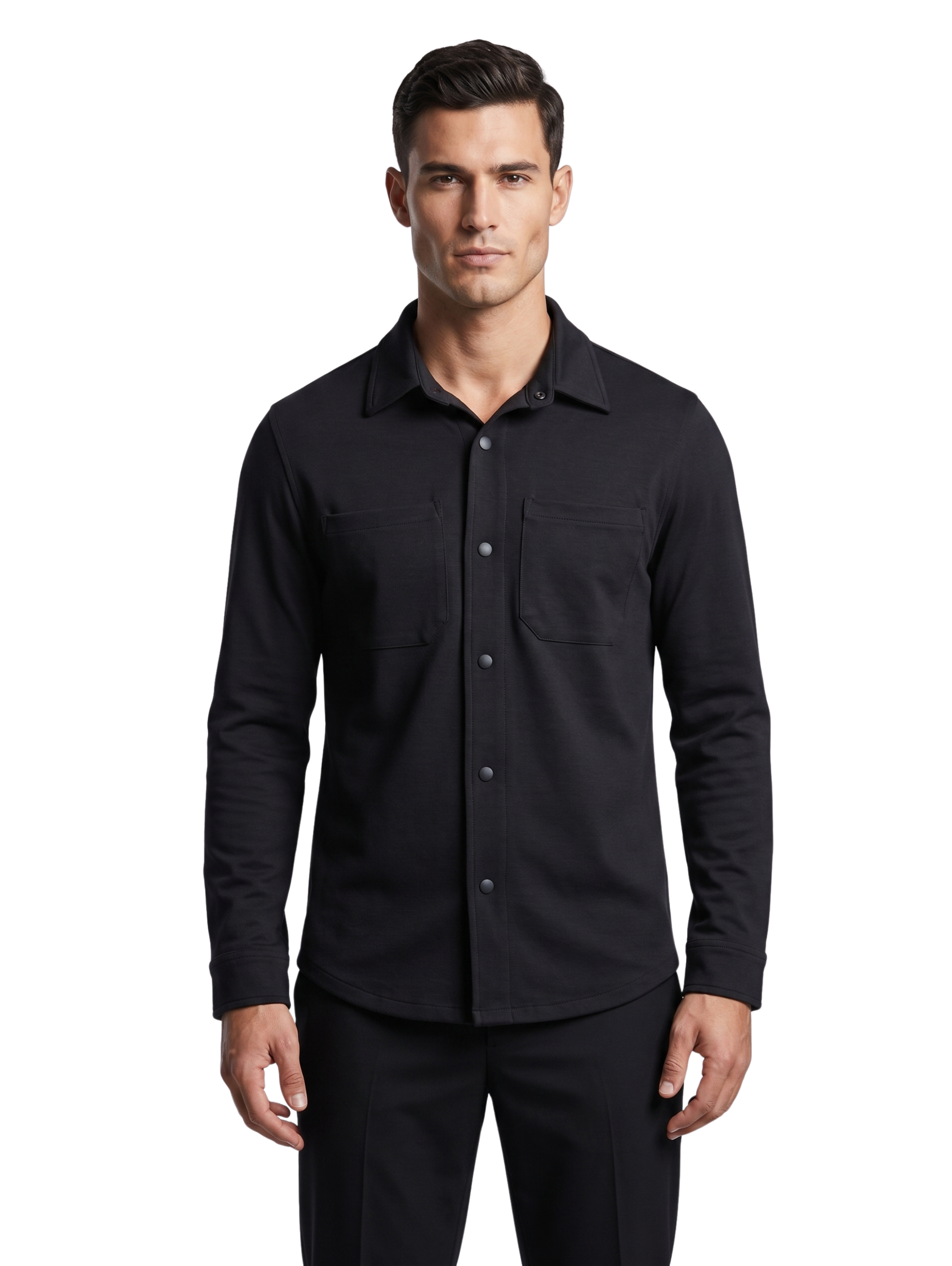 Black Snap Front Shirt with Double Chest Pockets