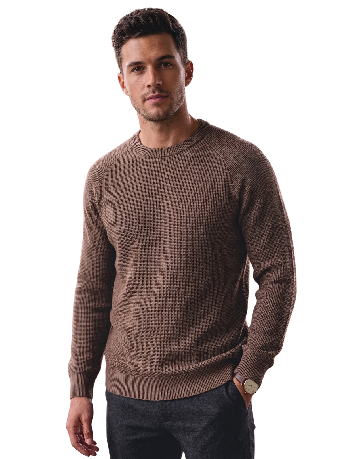 Brown Crewneck And Long Sleeved Pullover