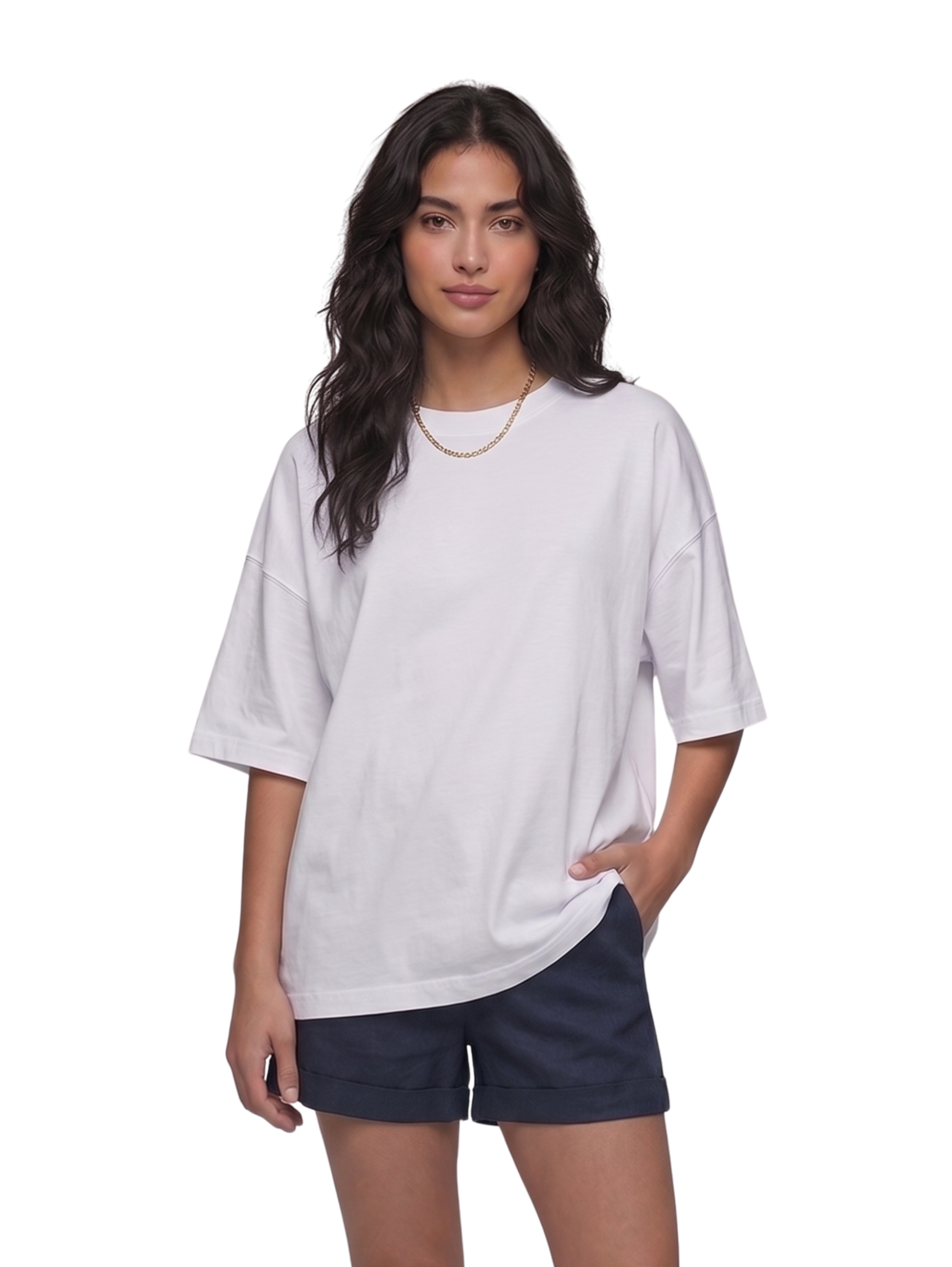Off White Over-Sized Round Neck Plain T-Shirt