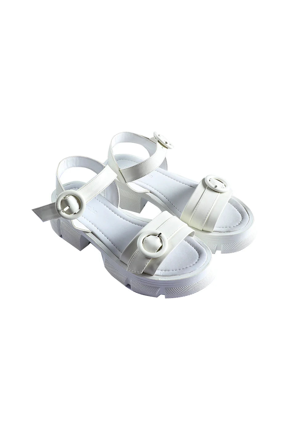 White Strapped Block Heel Sandal
