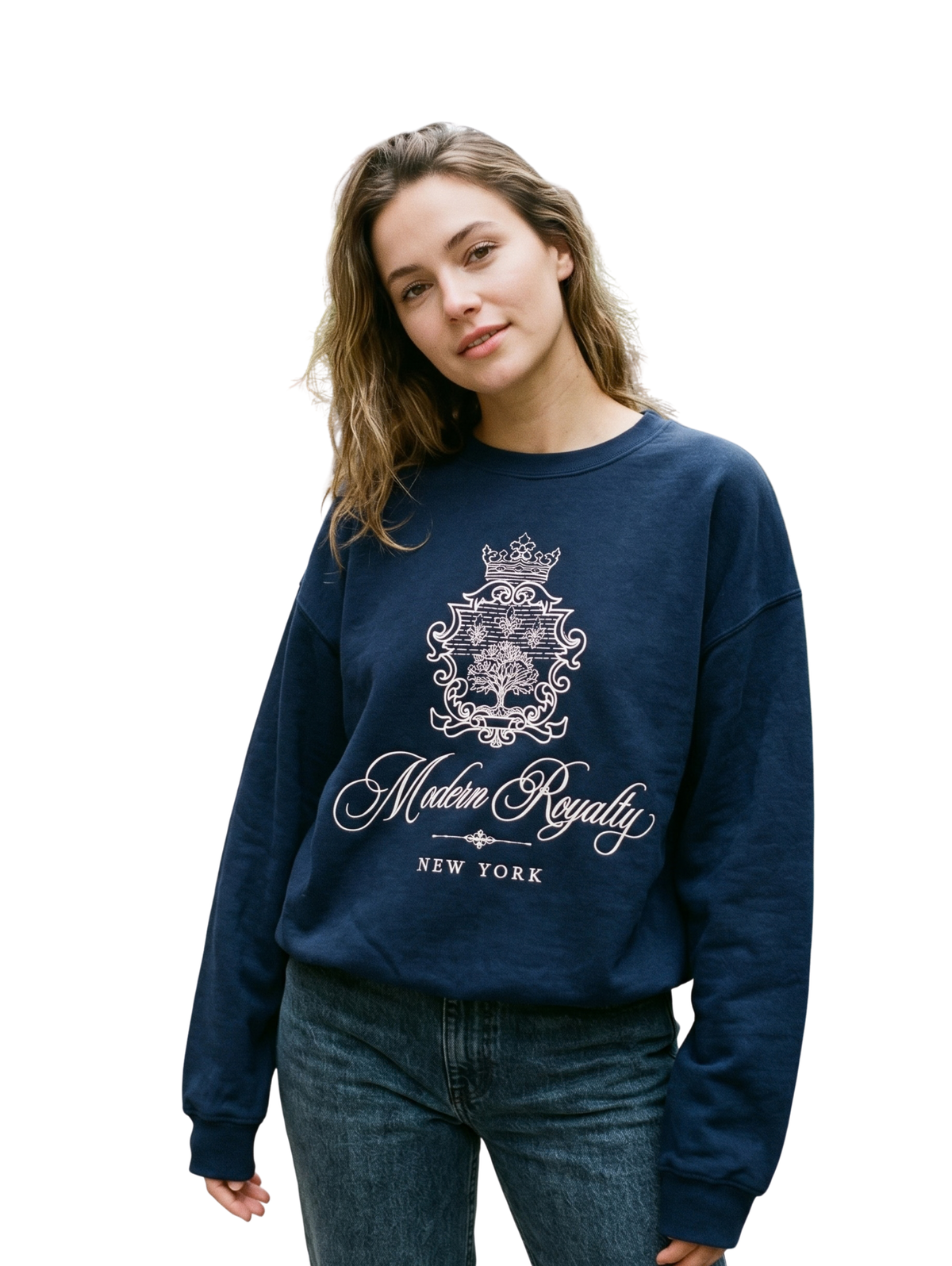 Navy Crewneck Pullover With Front Design