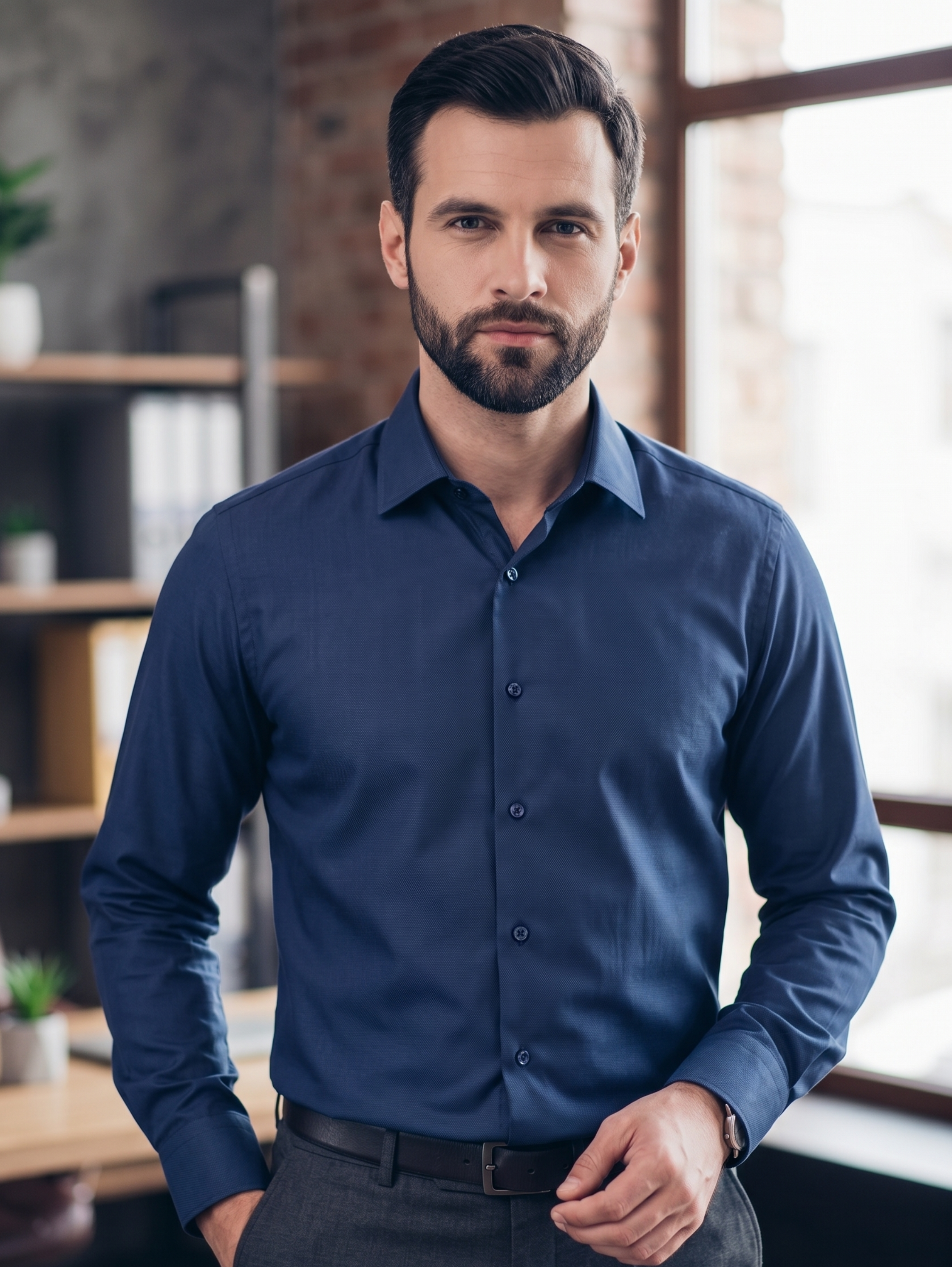 Navy Long Sleeved Shirt With Buttons To Close