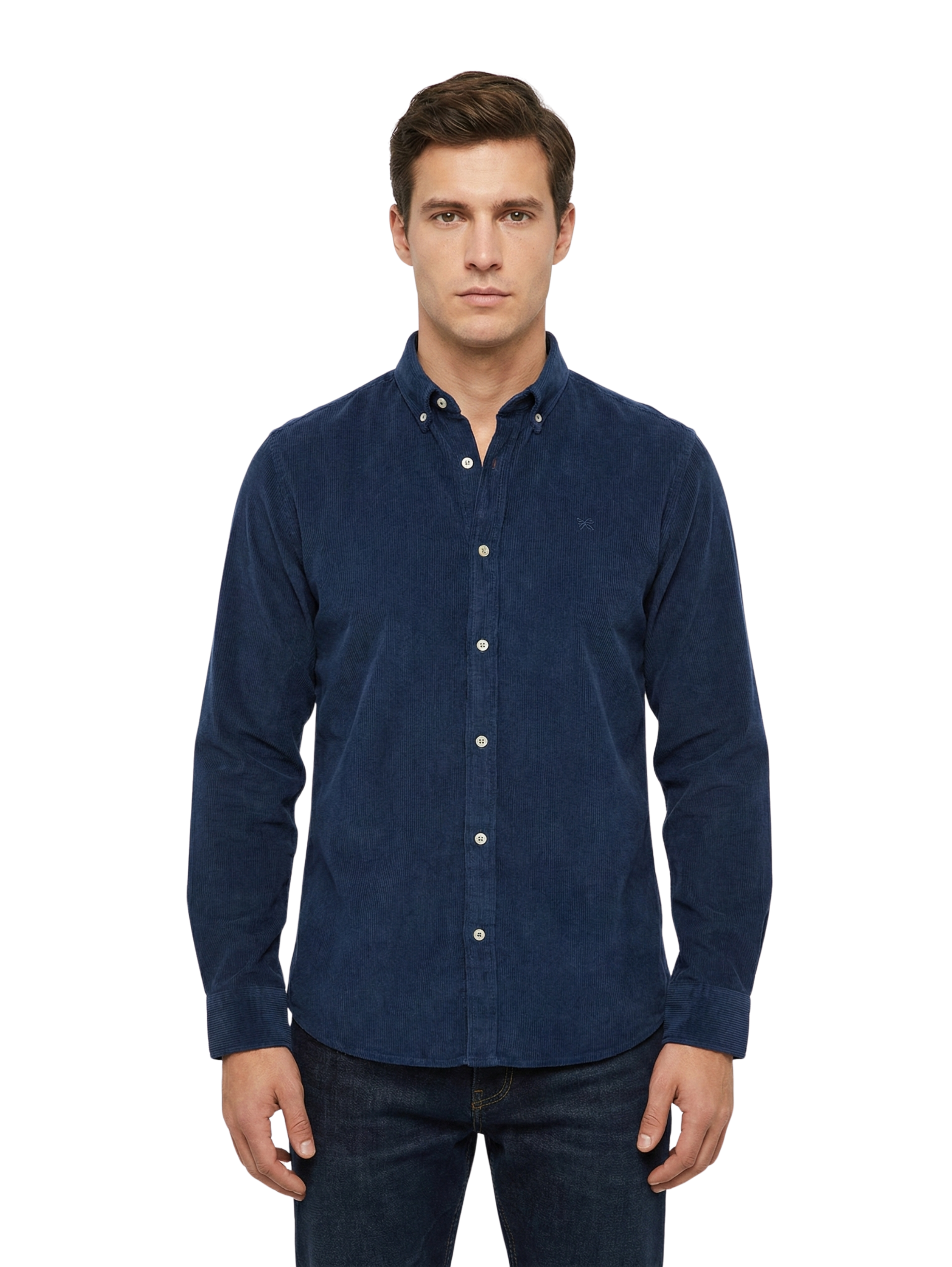 Navy Buttoned Ribbed Velvet Shirt