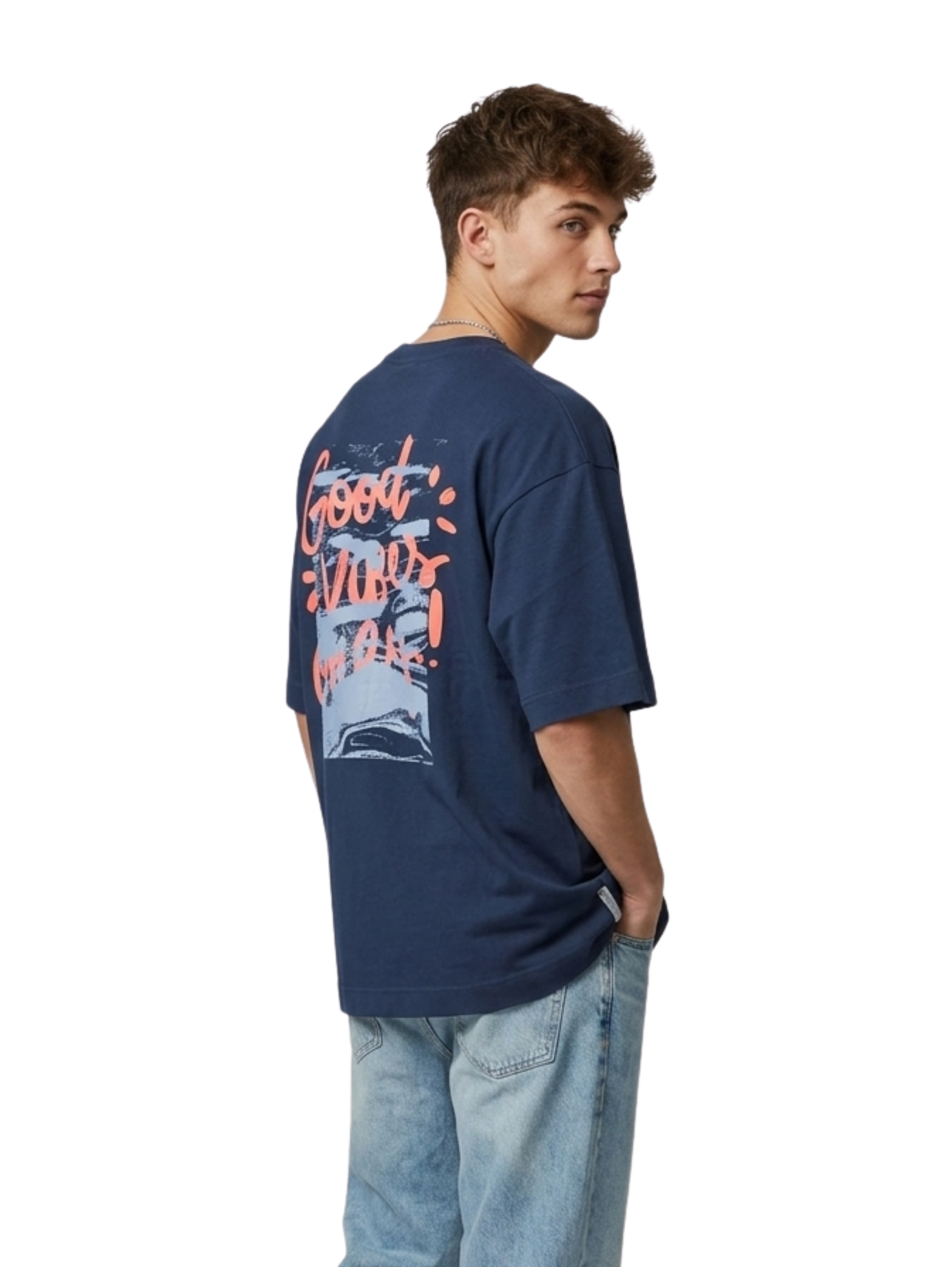 Oversized Navy T-Shirt With Back Design