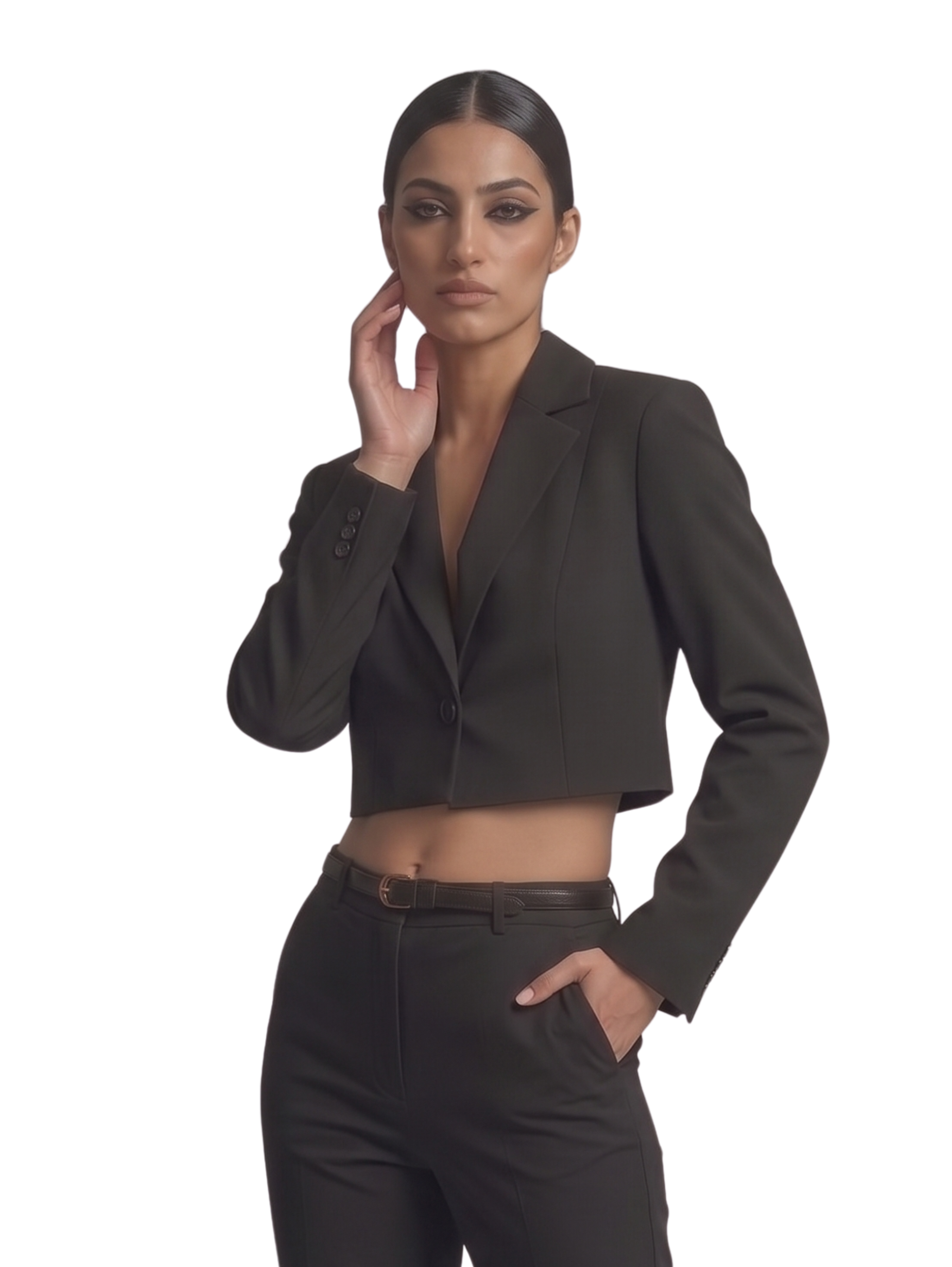Black Cropped Blazer With Singel Button Closure & Notched Lapel Collar