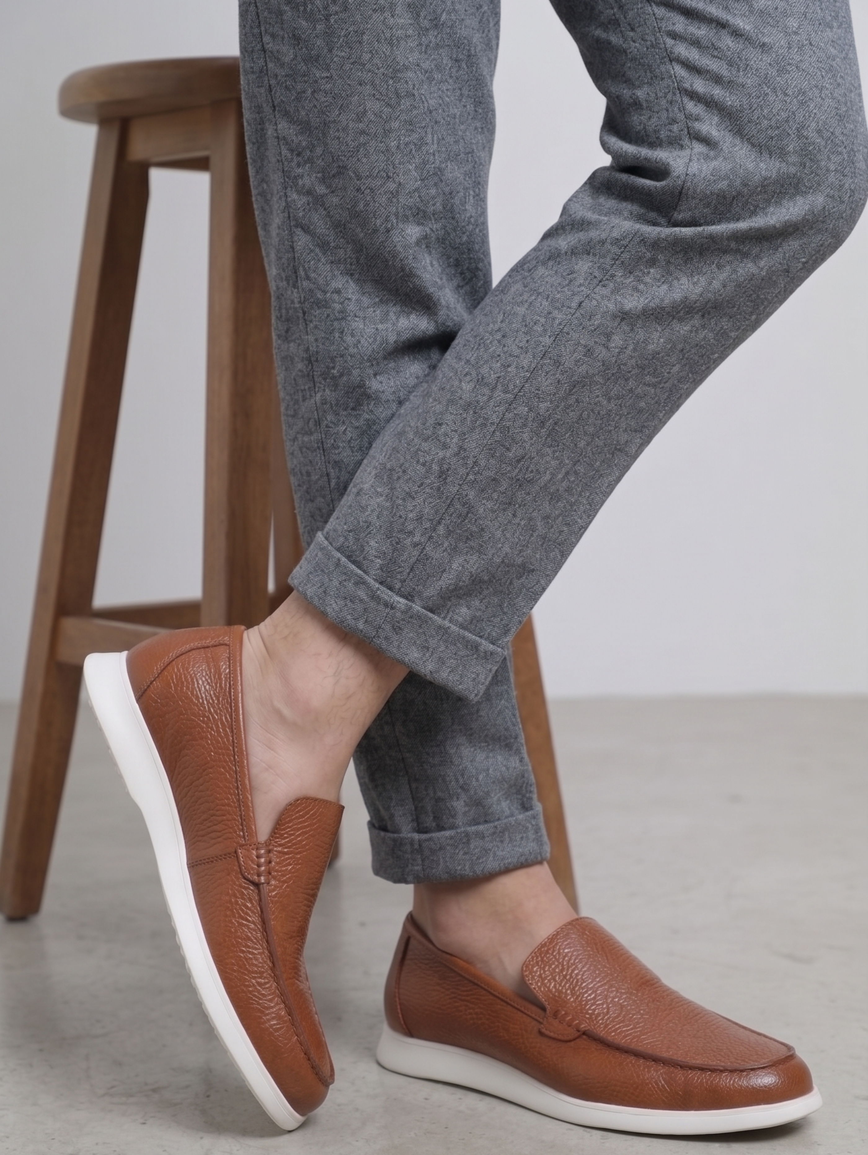 Havan Leather Slip-On Casual Shoes With White Sole