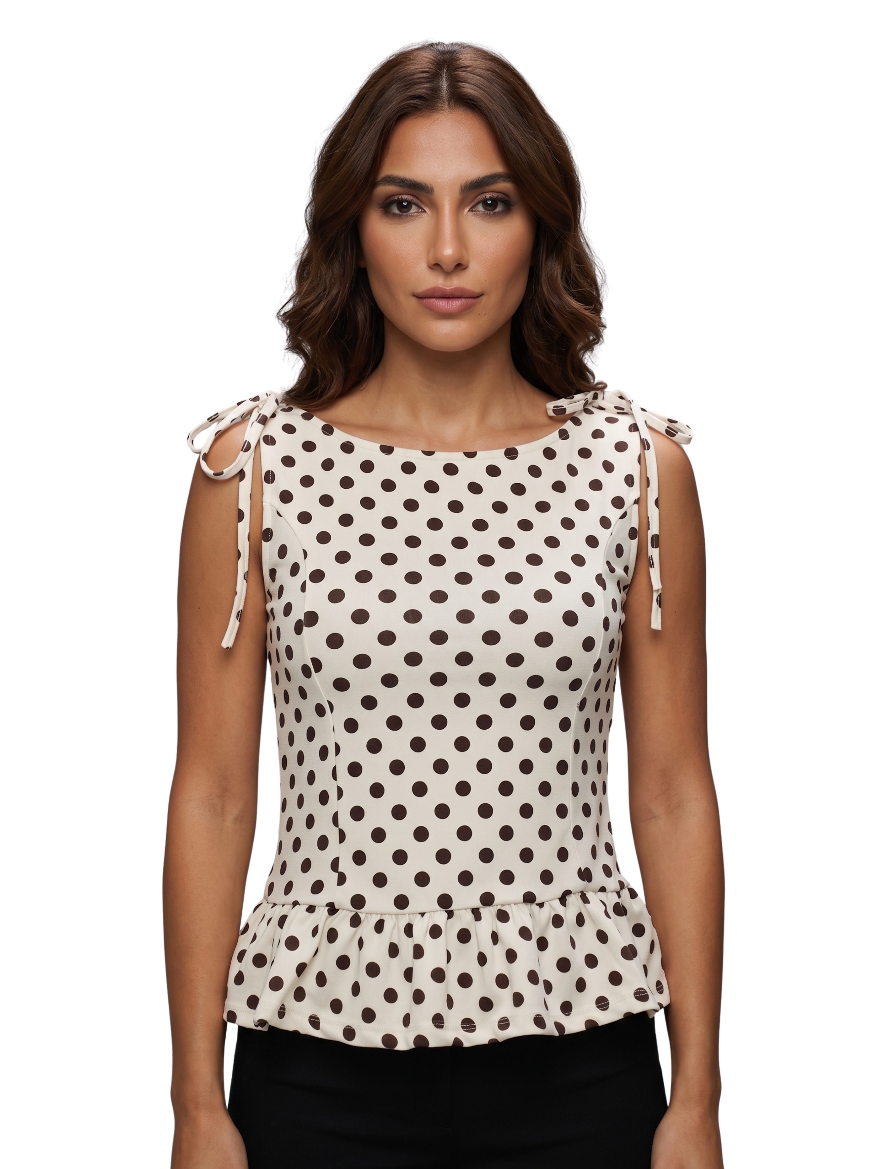 Classic Beige And Brown Polka Dot Sleeveless Top