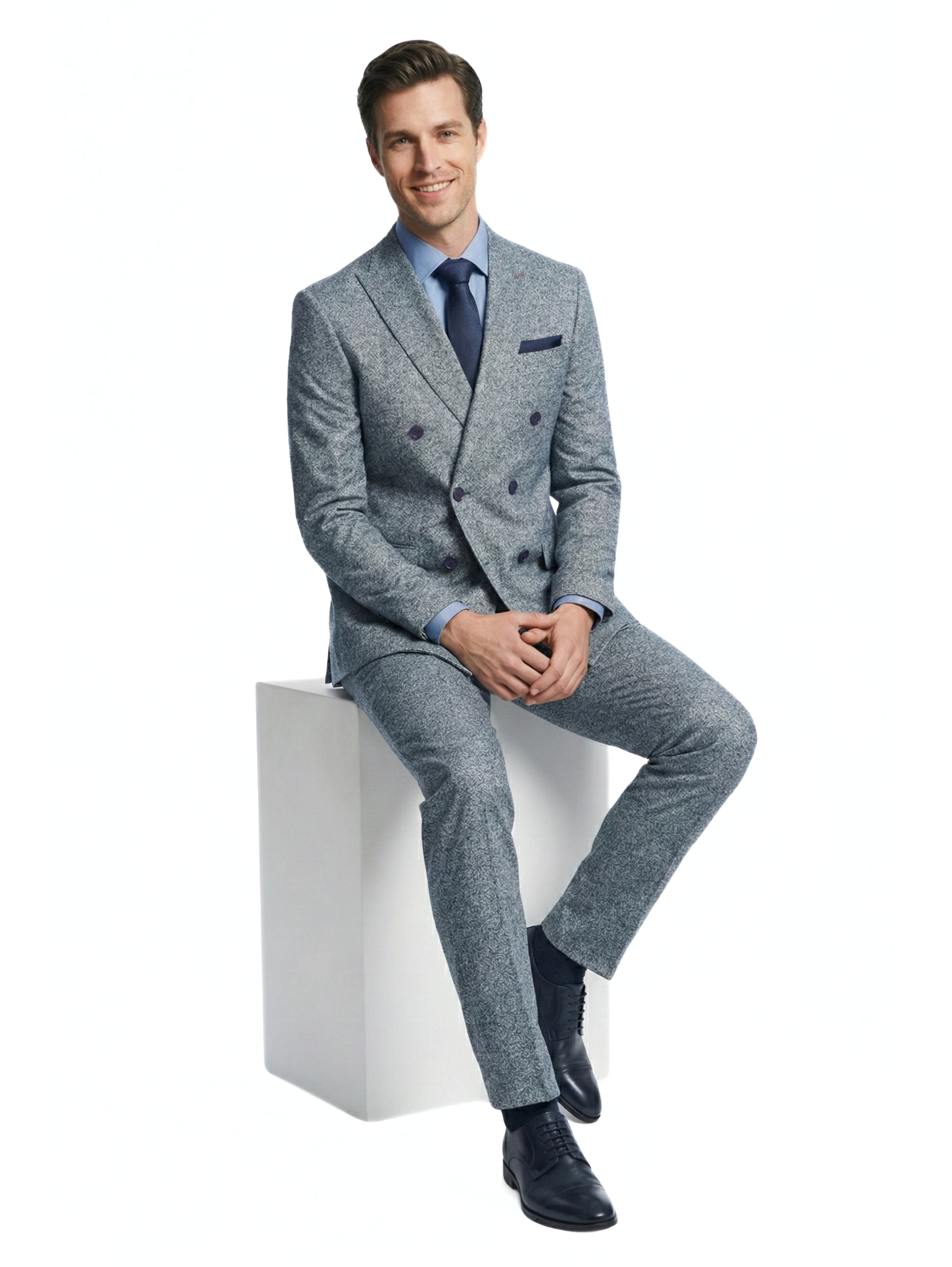 Navy Suit Modern Cut With Button To Close