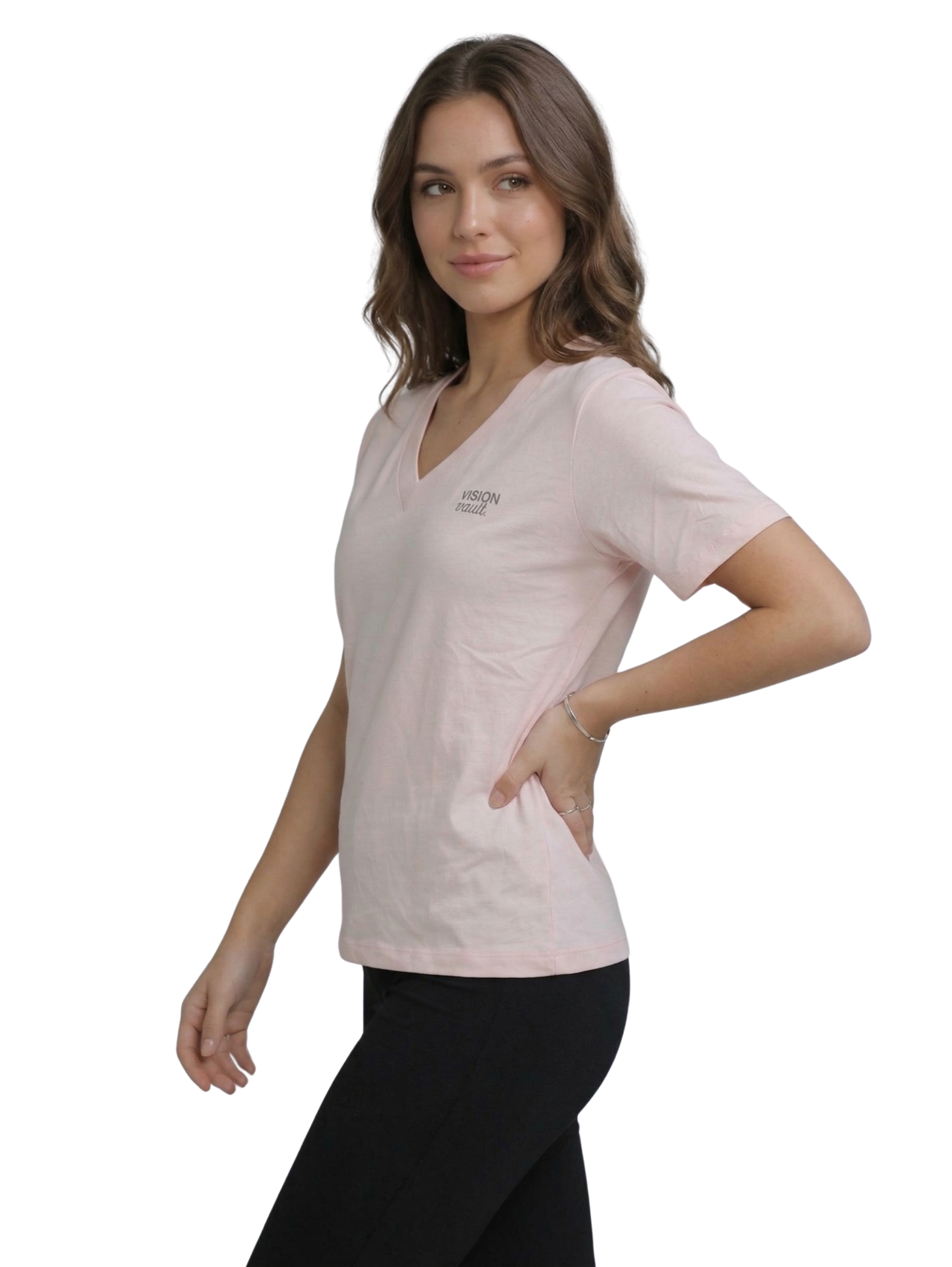 Pink V-neck T-Shirt With Small Front Design