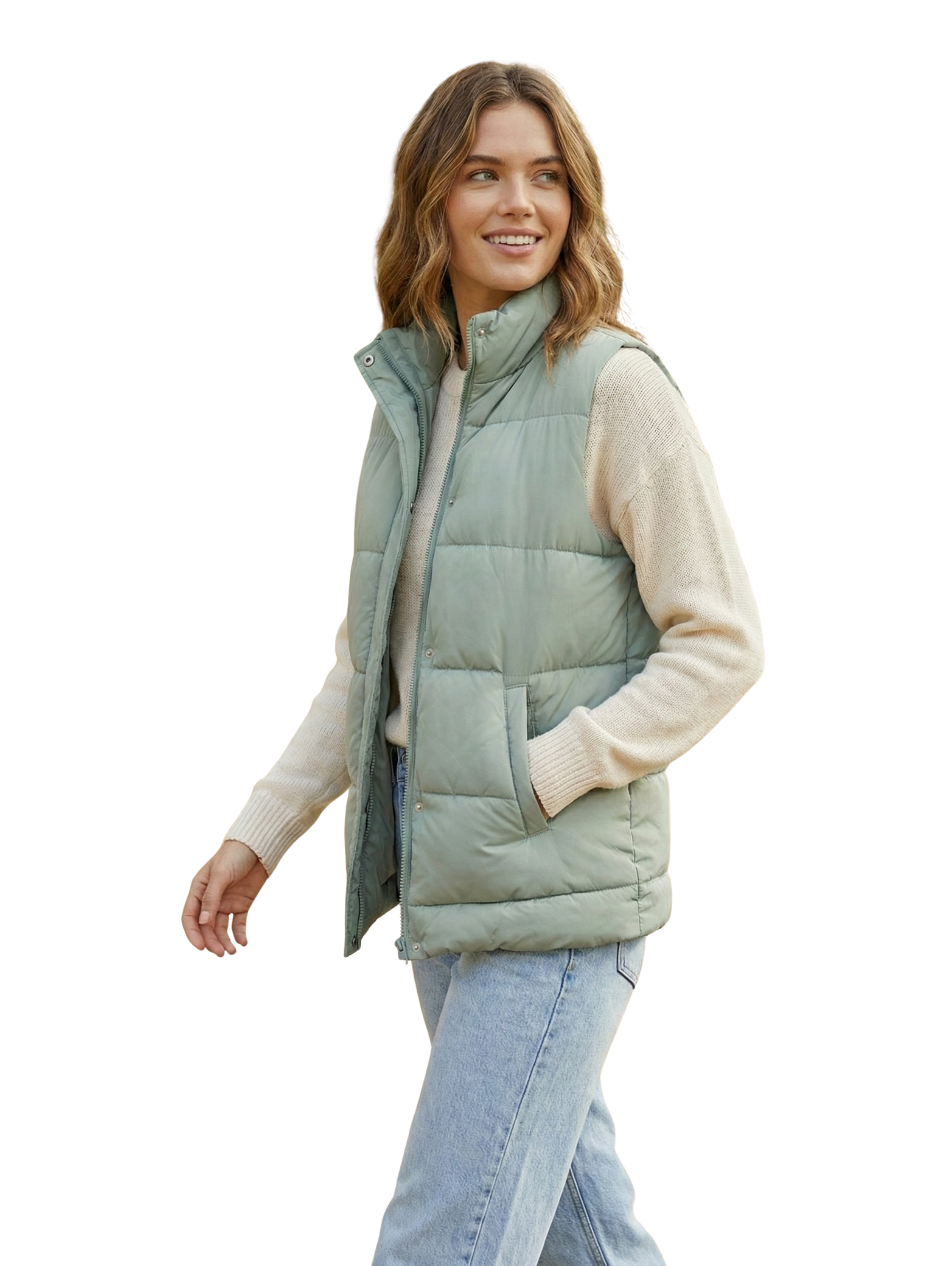Mint Puffer Zippered Vest
