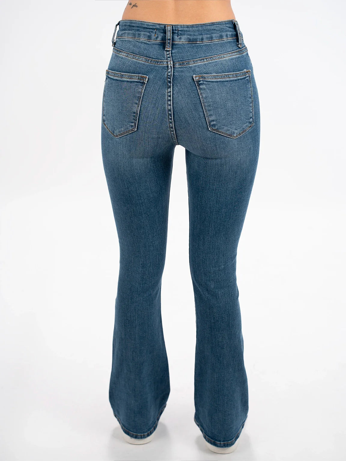 Blue Flare Jeans With Zipper & Button To Close