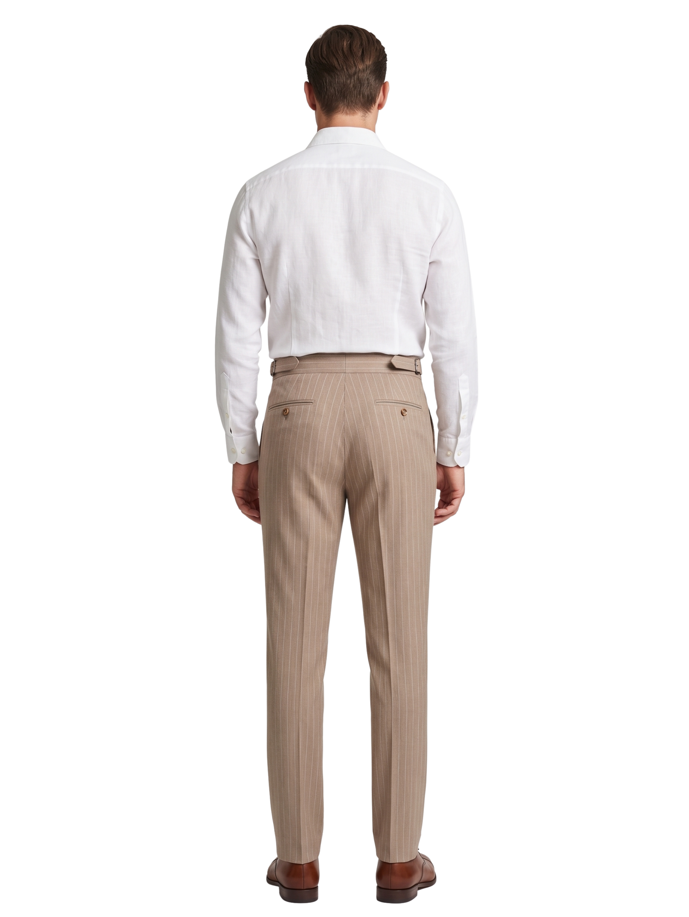 Brown High Rise Pinstriped Pants With Side Adjusters