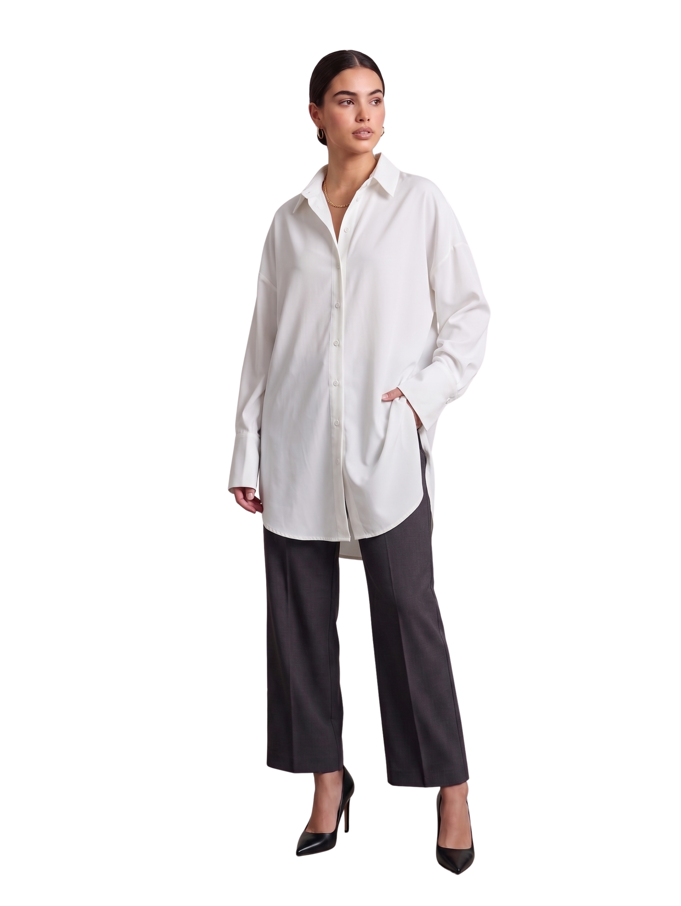 White Oversized Long Sleeved Button Down Shirt