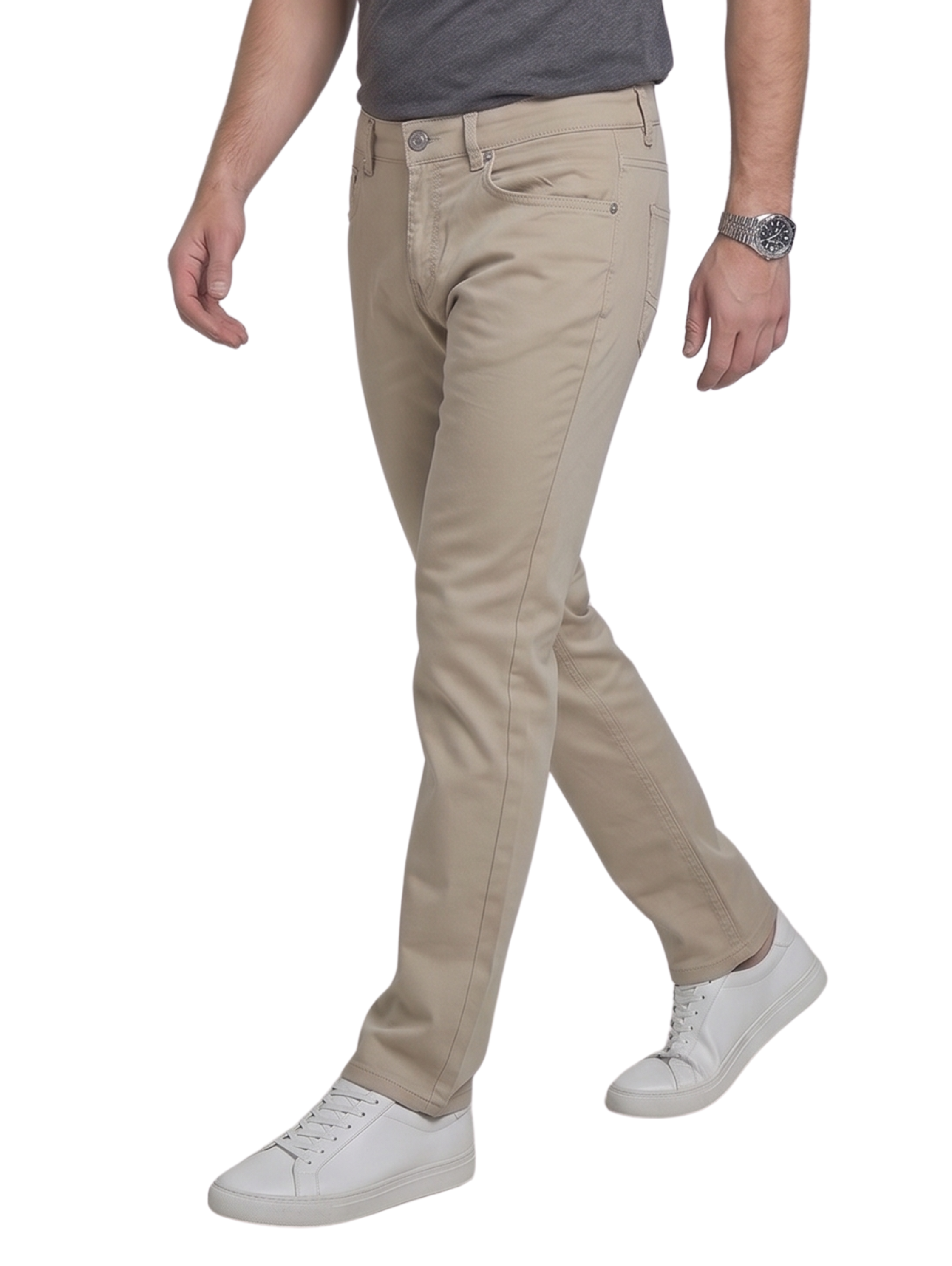Slim Fit Beige Chino Pants With 5 Pocket Design