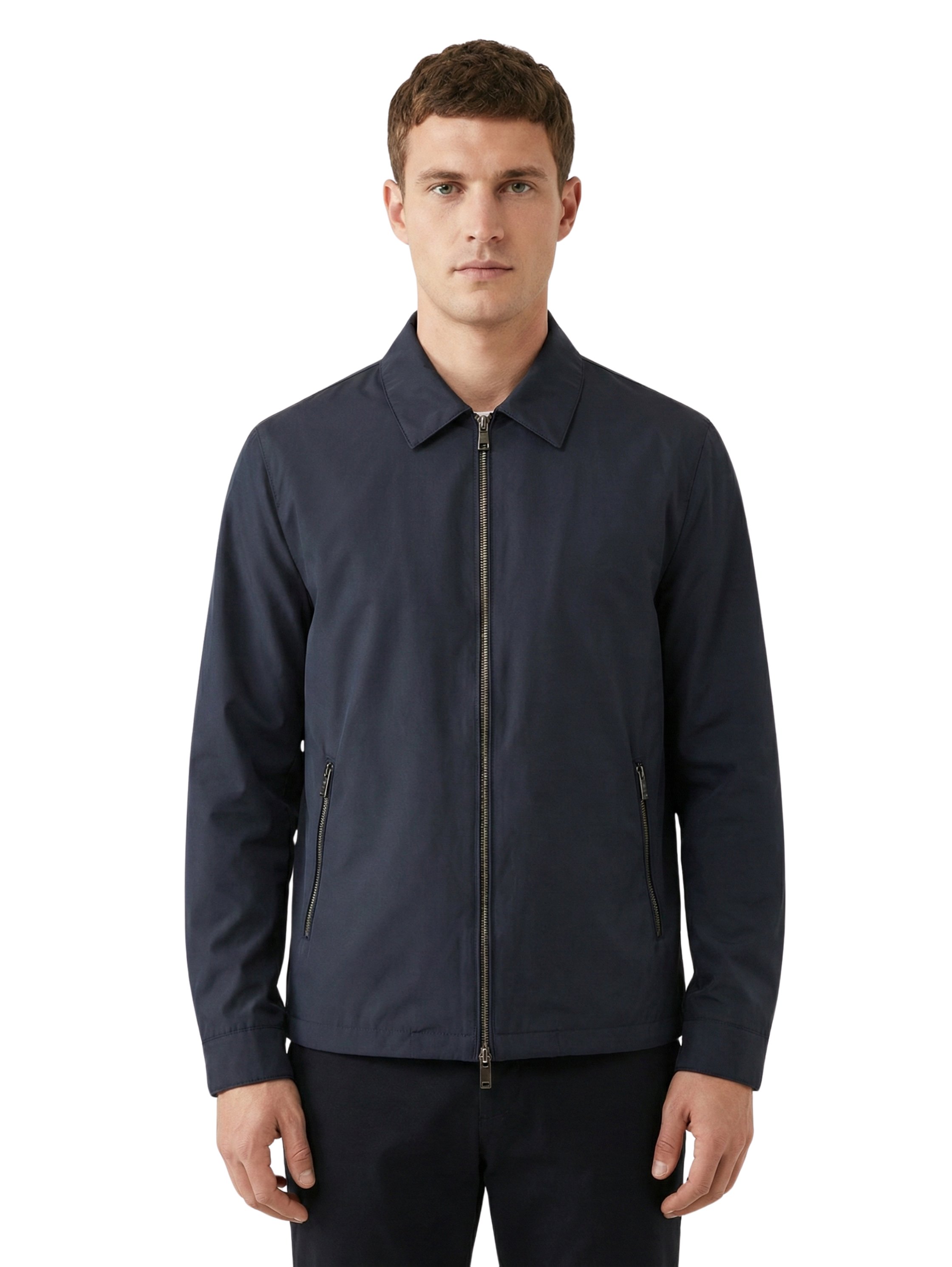 Damat Navy Long Sleeve Zippered Jacket With Collar