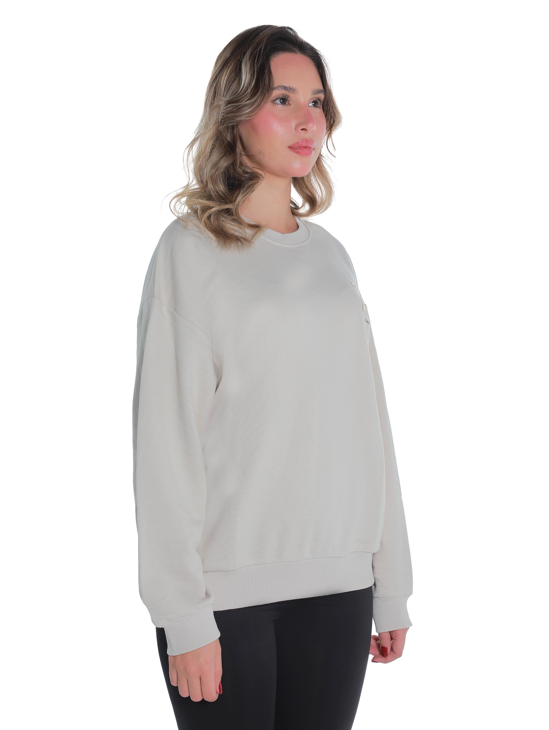 Beige Long Sleeved Sweater With Cozy Front Design