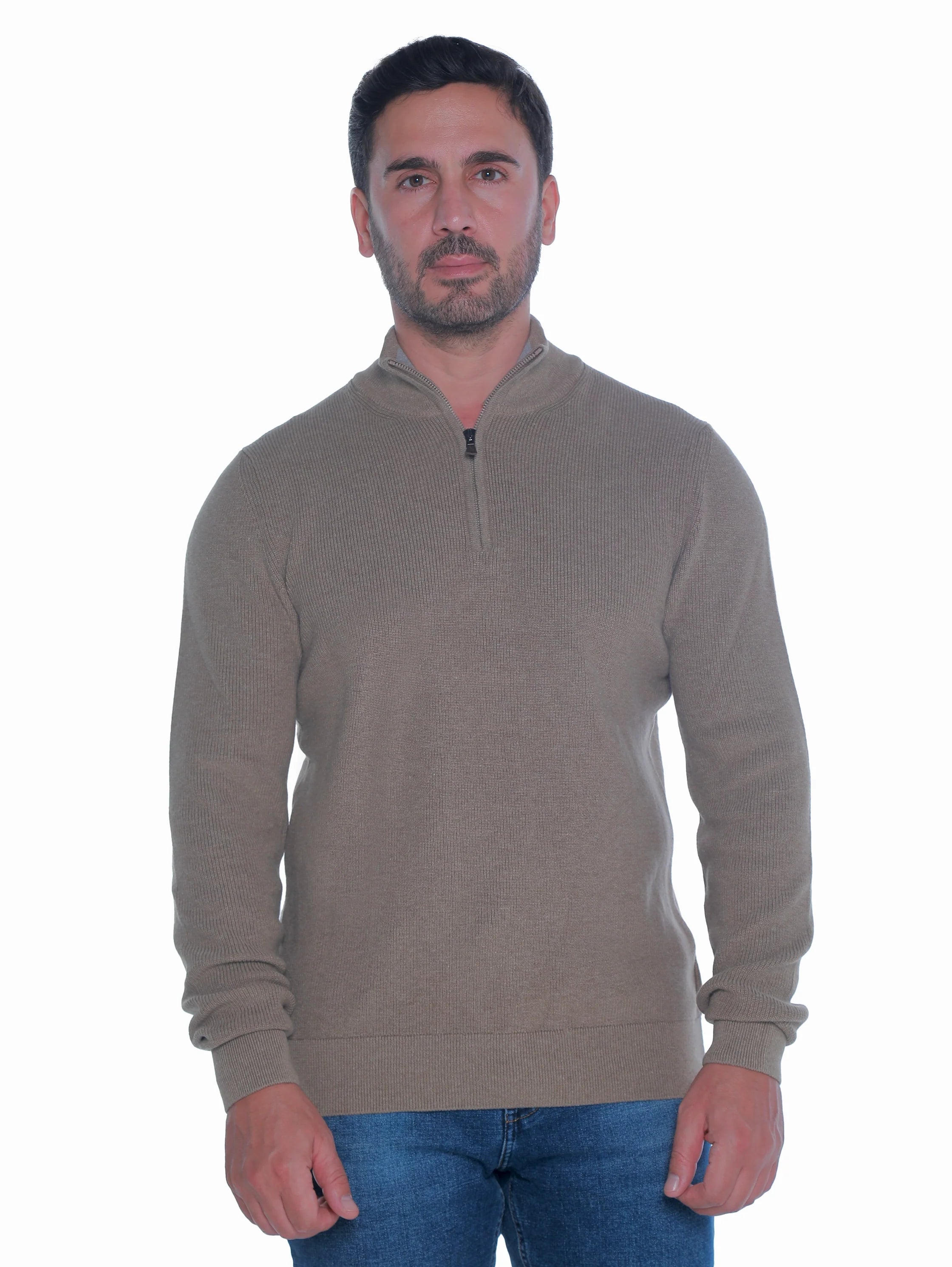 Long Sleeved Beige Pullover With Thin Ribbed Design