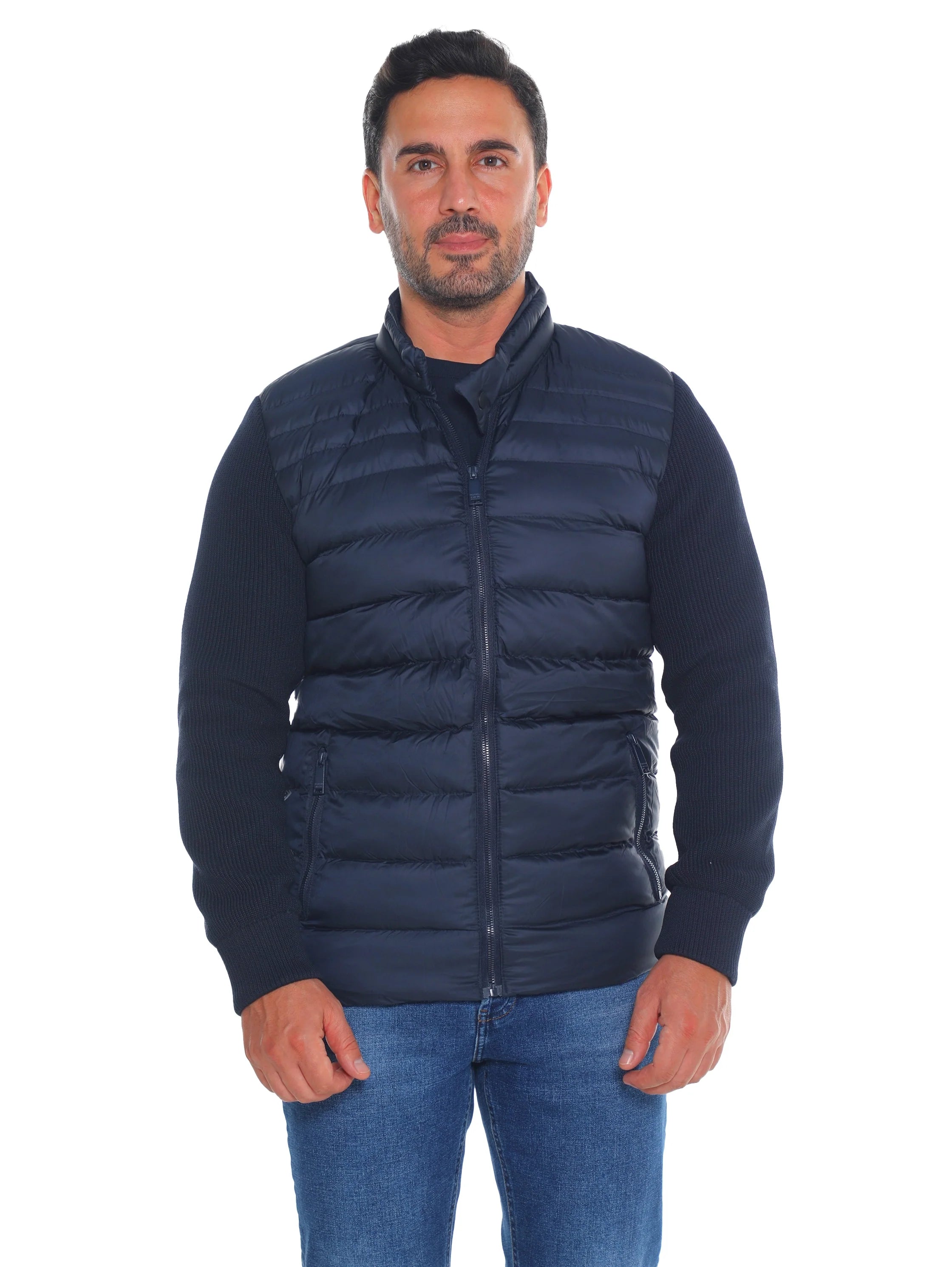 Navy Quilted Front Puffer Jacket